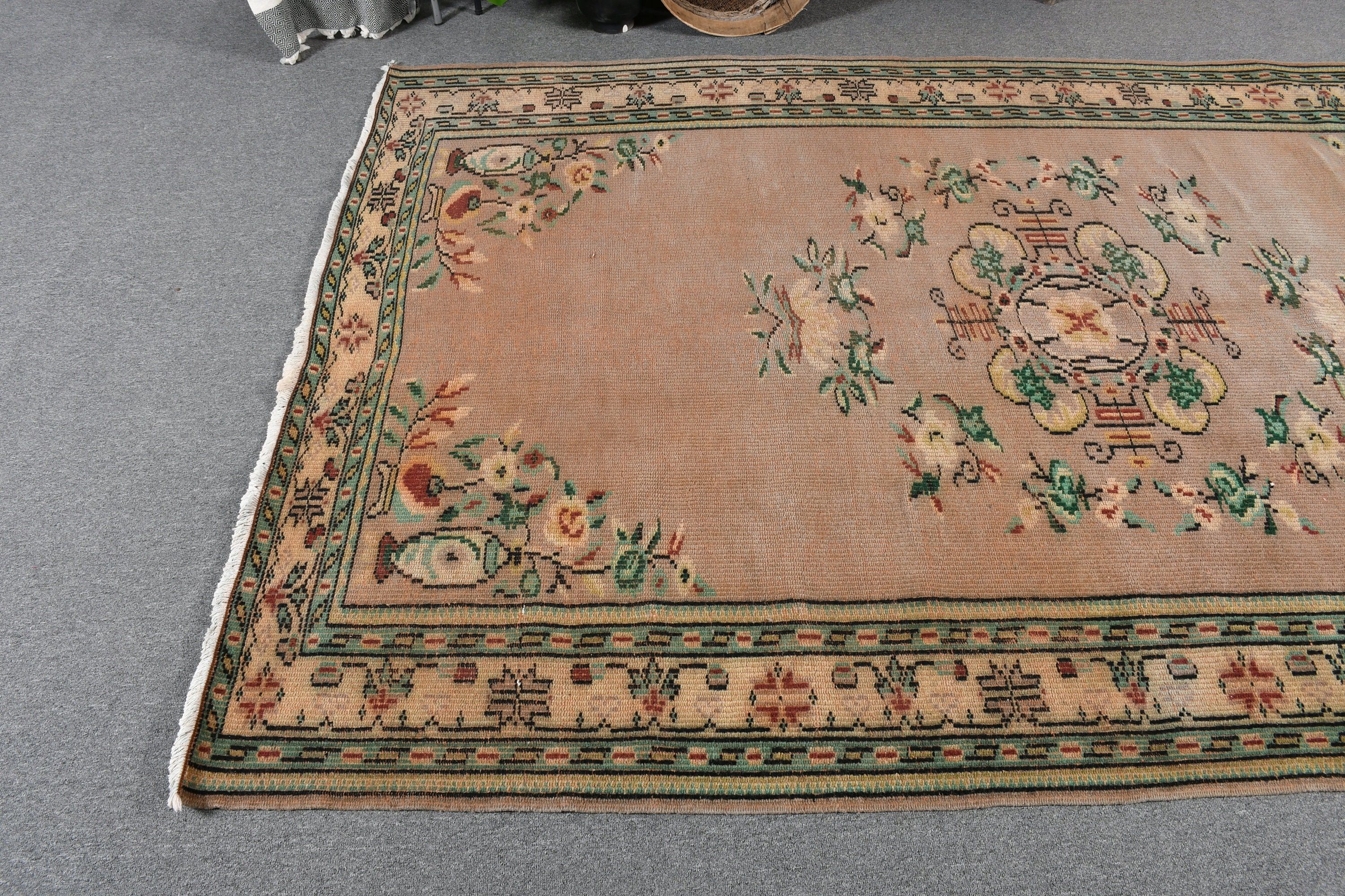 Vintage Rug, Anatolian Rug, Turkish Rug, Salon Rug, Natural Rug, Oushak Rugs, Brown  5.6x8.6 ft Large Rug, Living Room Rug