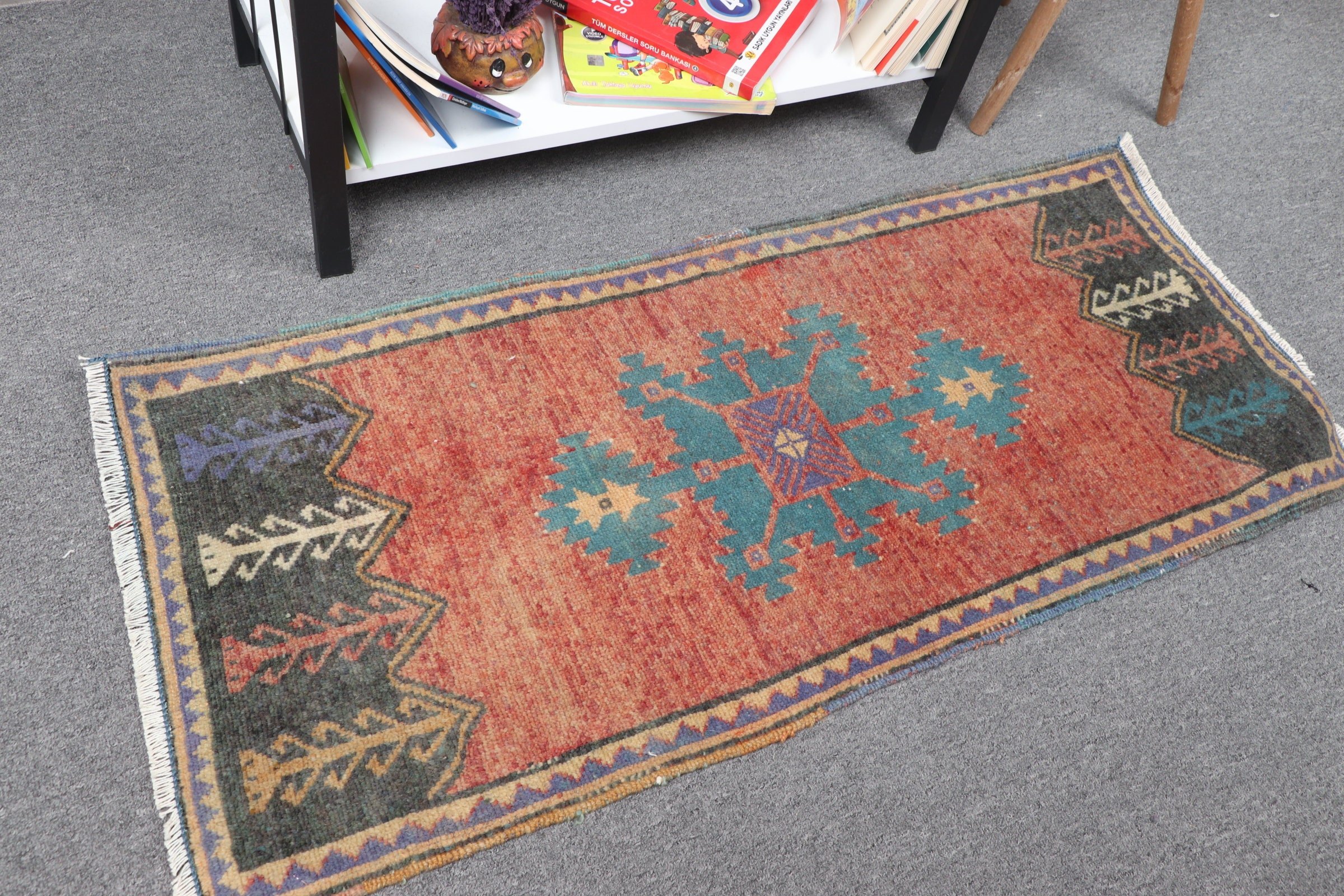 Orange Anatolian Rug, Turkish Rug, 1.7x3.7 ft Small Rug, Kitchen Rugs, Home Decor Rug, Vintage Rug, Car Mat Rug, Wall Hanging Rug, Old Rugs