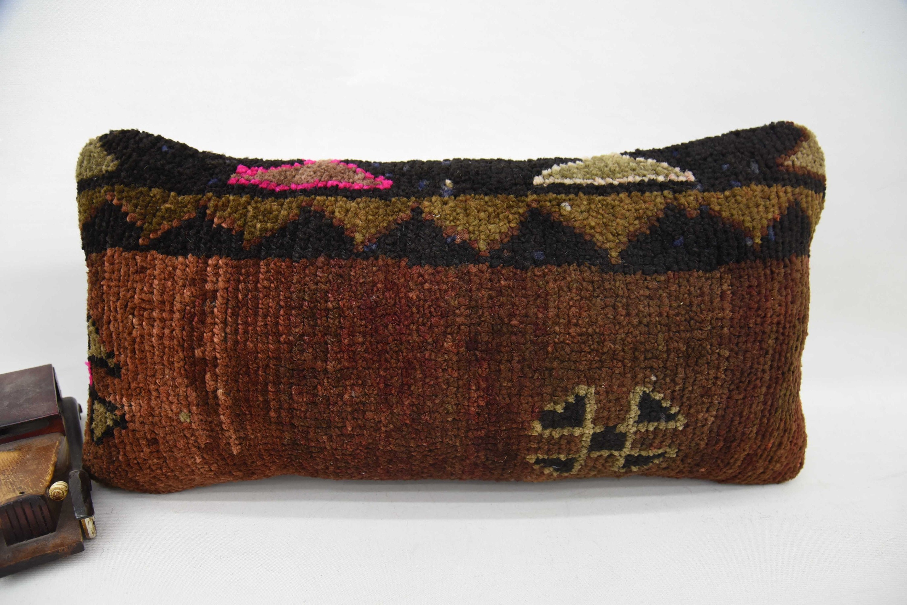 Turkish Kilim Pillow, Kilim Pillow, Interior Designer Pillow, Outdoor Pillow Case, 12"x24" Brown Cushion Case