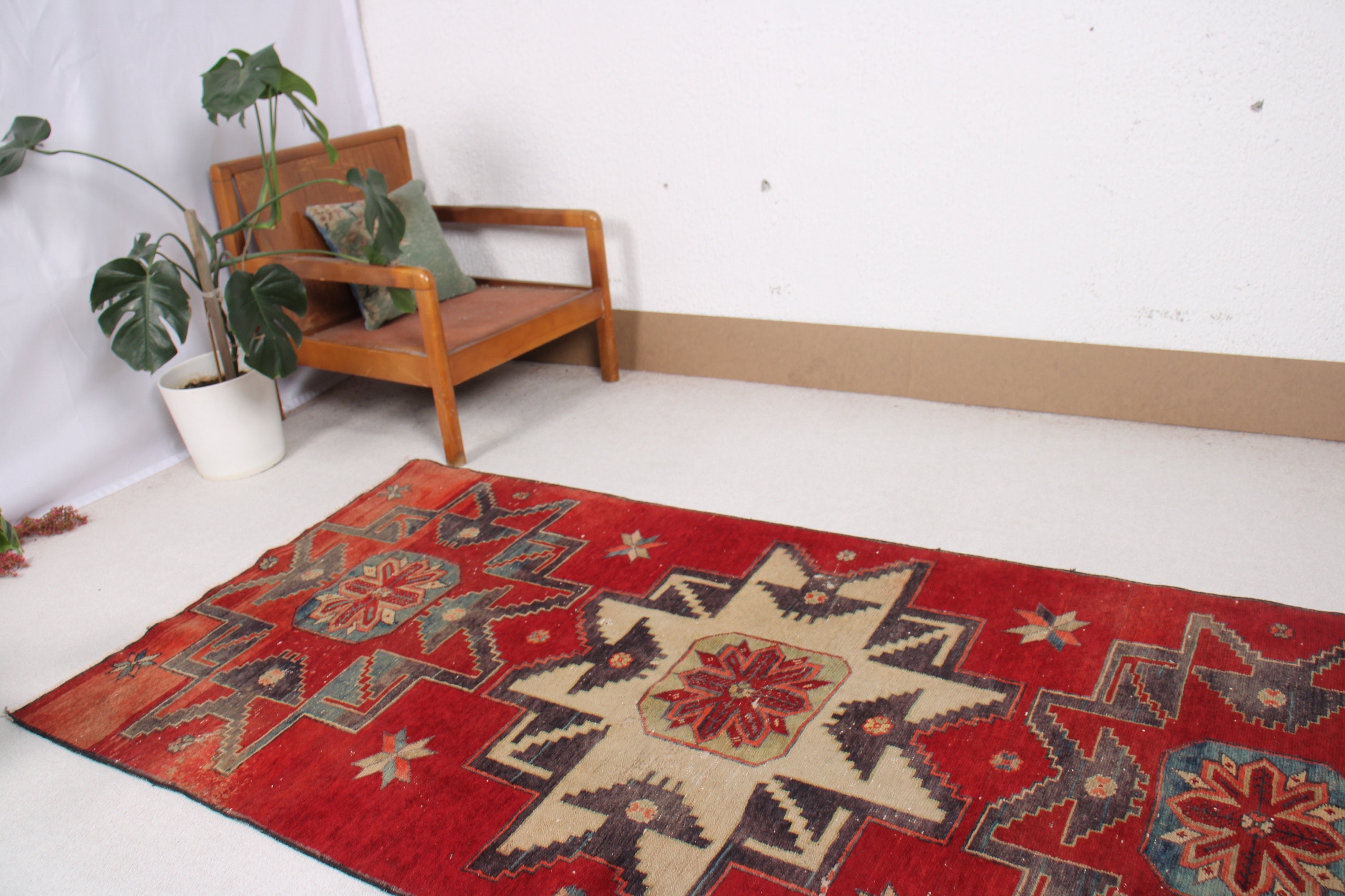 Vintage Area Rugs, Red Anatolian Rugs, Turkey Rugs, 3.9x7.4 ft Area Rug, Nursery Rug, Oushak Rugs, Vintage Rugs, Turkish Rugs, Kitchen Rug