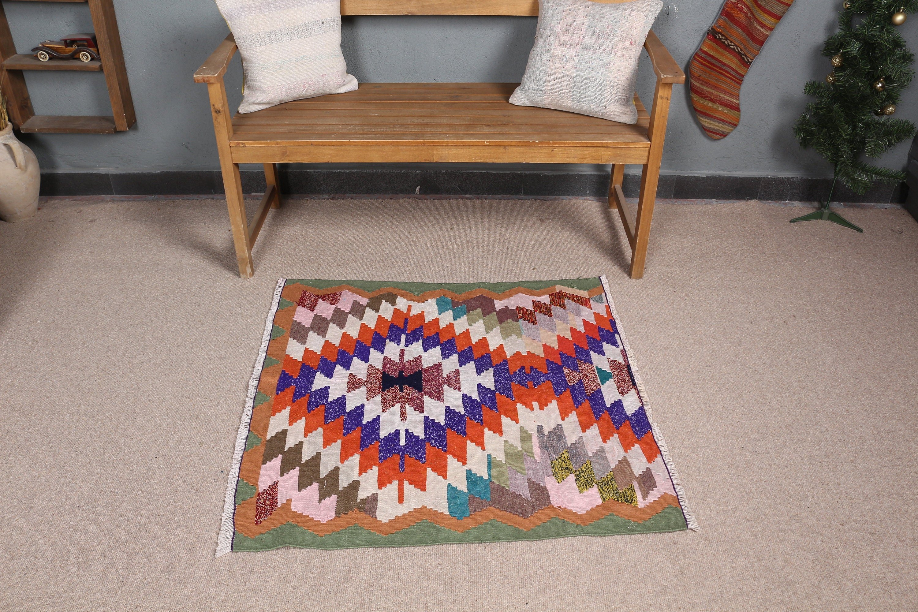 Turkish Rugs, Vintage Rug, Entry Rug, Bath Rug, Rugs for Nursery, Orange Wool Rug, Kilim, Antique Rug, Oushak Rug, 3.2x3.1 ft Small Rug