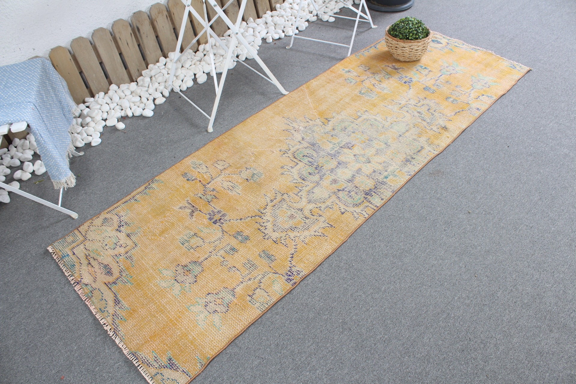 2.6x7.3 ft Runner Rug, Anatolian Rug, Outdoor Rugs, Cool Rug, Hallway Rugs, Vintage Rug, Yellow Oushak Rug, Rugs for Runner, Turkish Rug