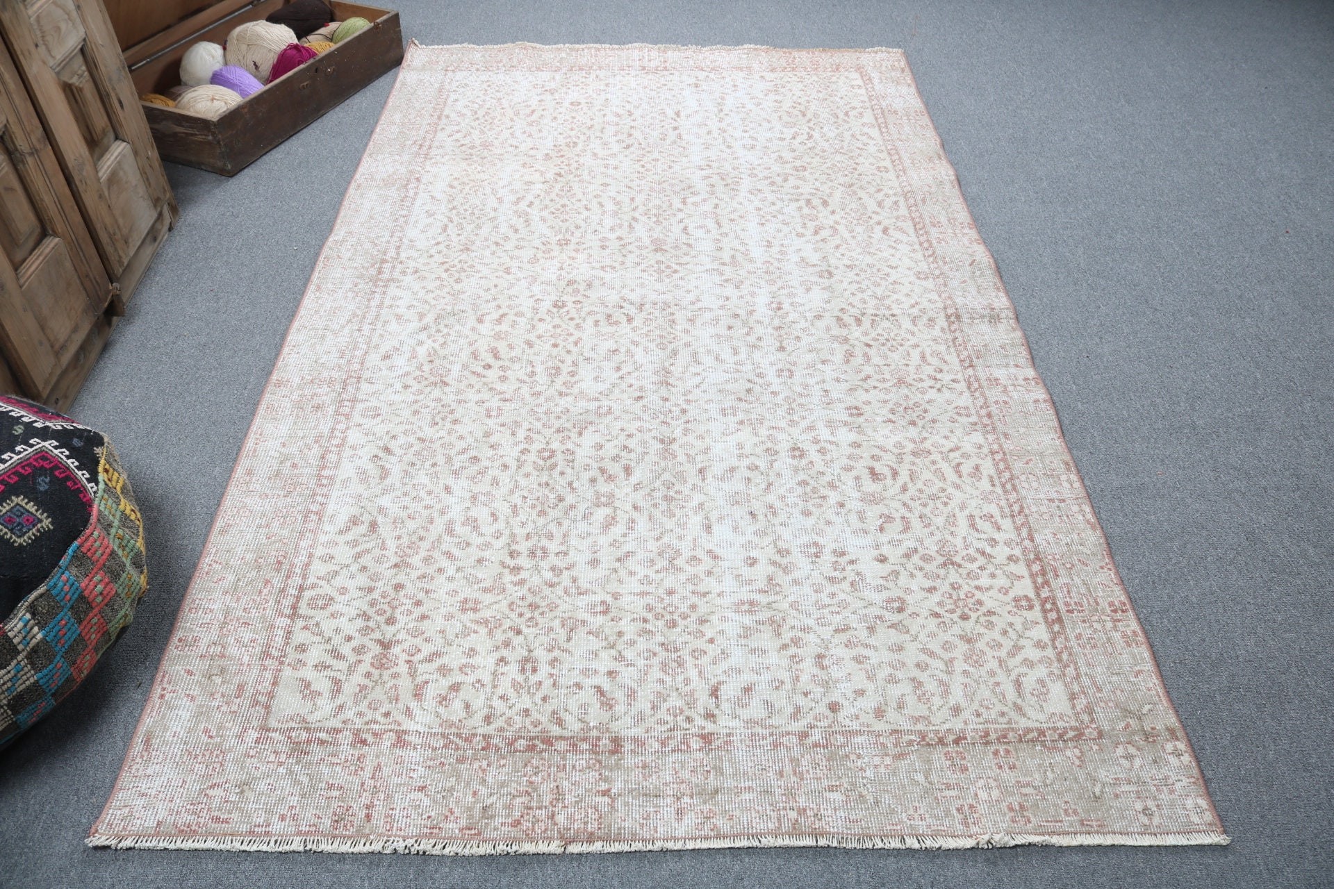 Yatak Odası Halıları, Mutfak Halısı, 4.8x7.9 ft Alan Halısı, Türk Halısı, Ev Dekorasyonu Halısı, Vintage Halı, Bej Oushak Halıları, Tribal Halıları, Yer Halısı