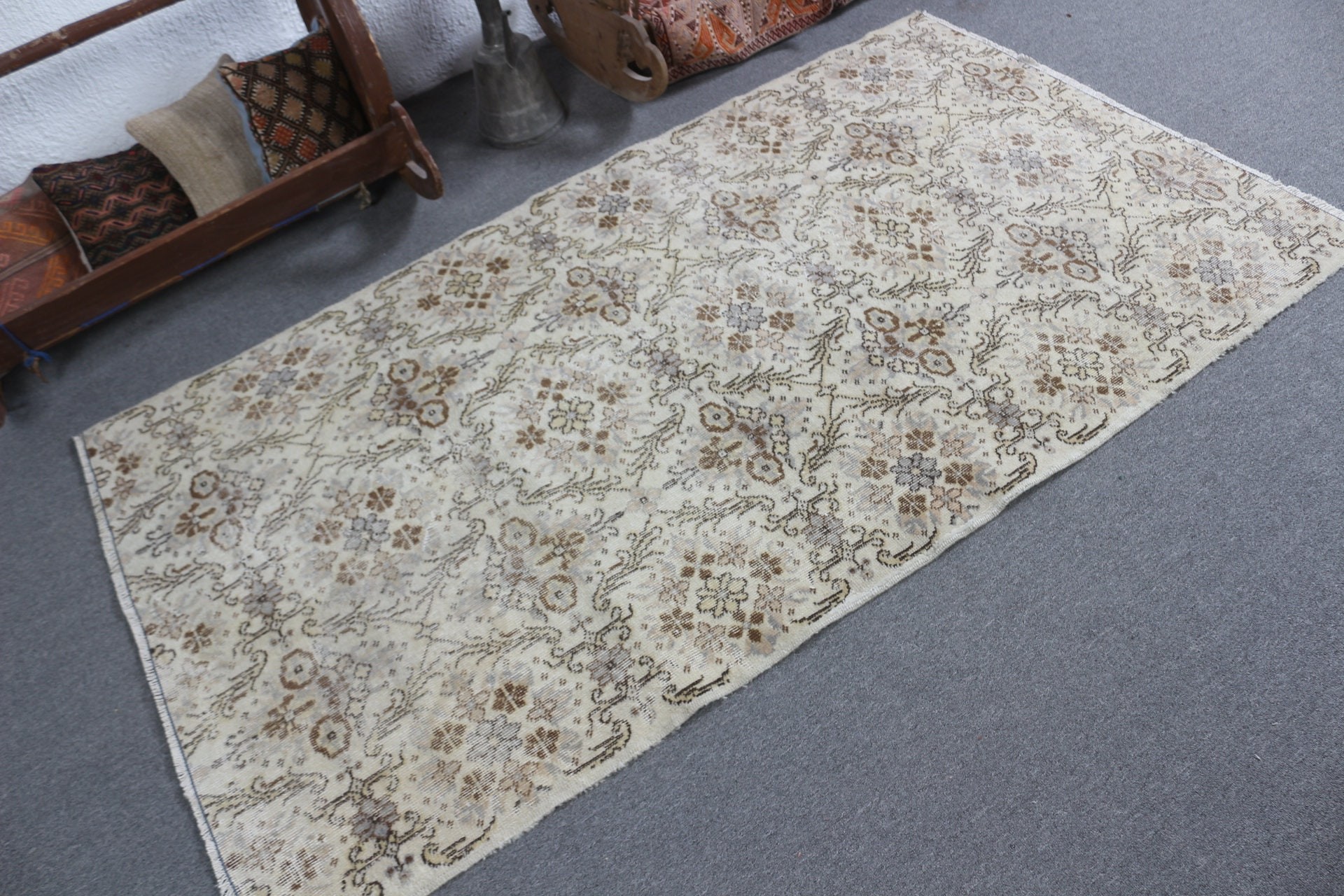 3.8x6.7 ft Area Rug, Cool Rug, Nursery Rugs, Beige Wool Rug, Pale Rug, Bedroom Rugs, Vintage Rug, Floor Rugs, Turkish Rug, Rugs for Bedroom