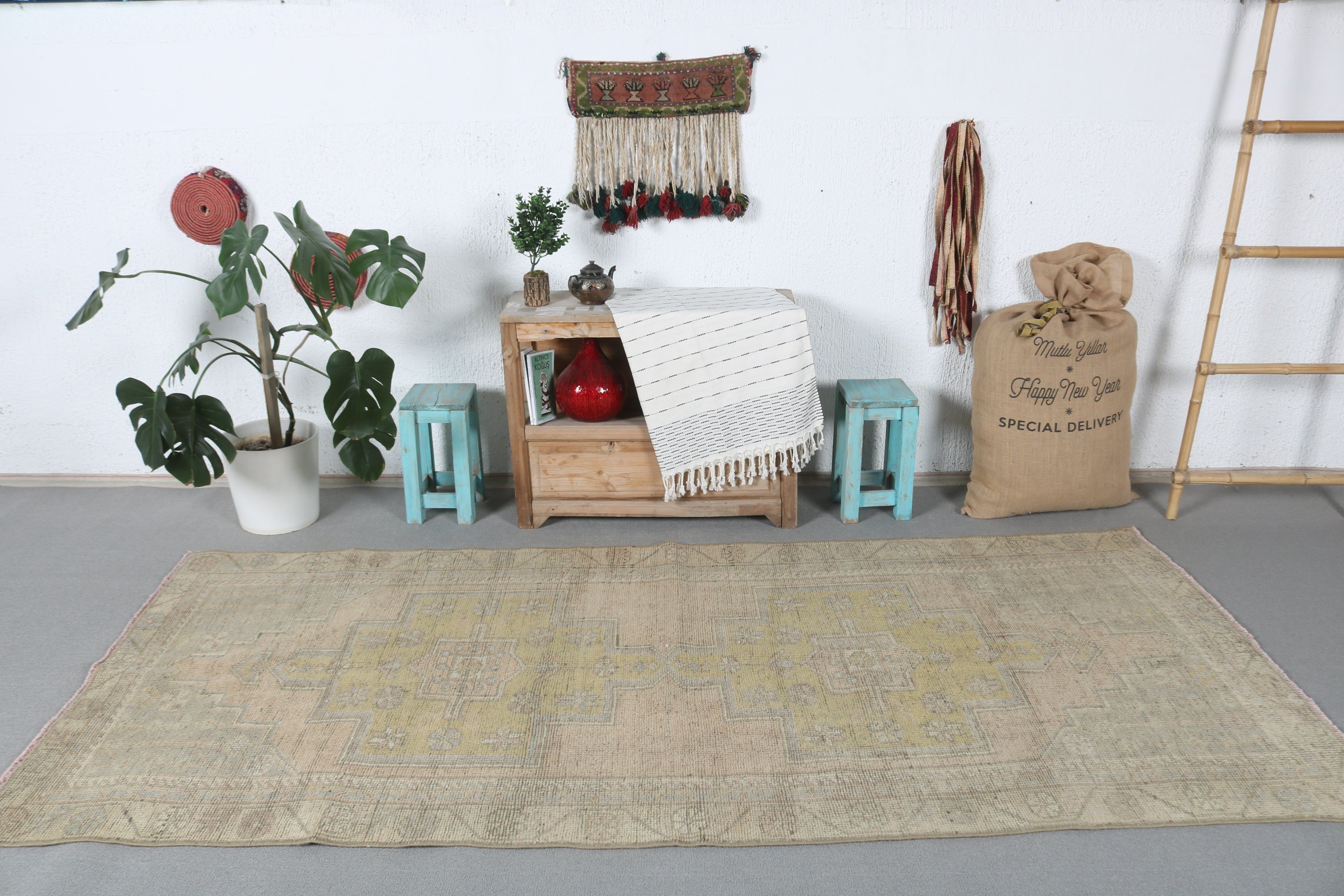 Dining Room Rugs, Vintage Decor Rug, Vintage Rug, Wool Rug, 4x8.9 ft Area Rugs, Green Wool Rugs, Turkish Rugs, Floor Rugs, Rugs for Area