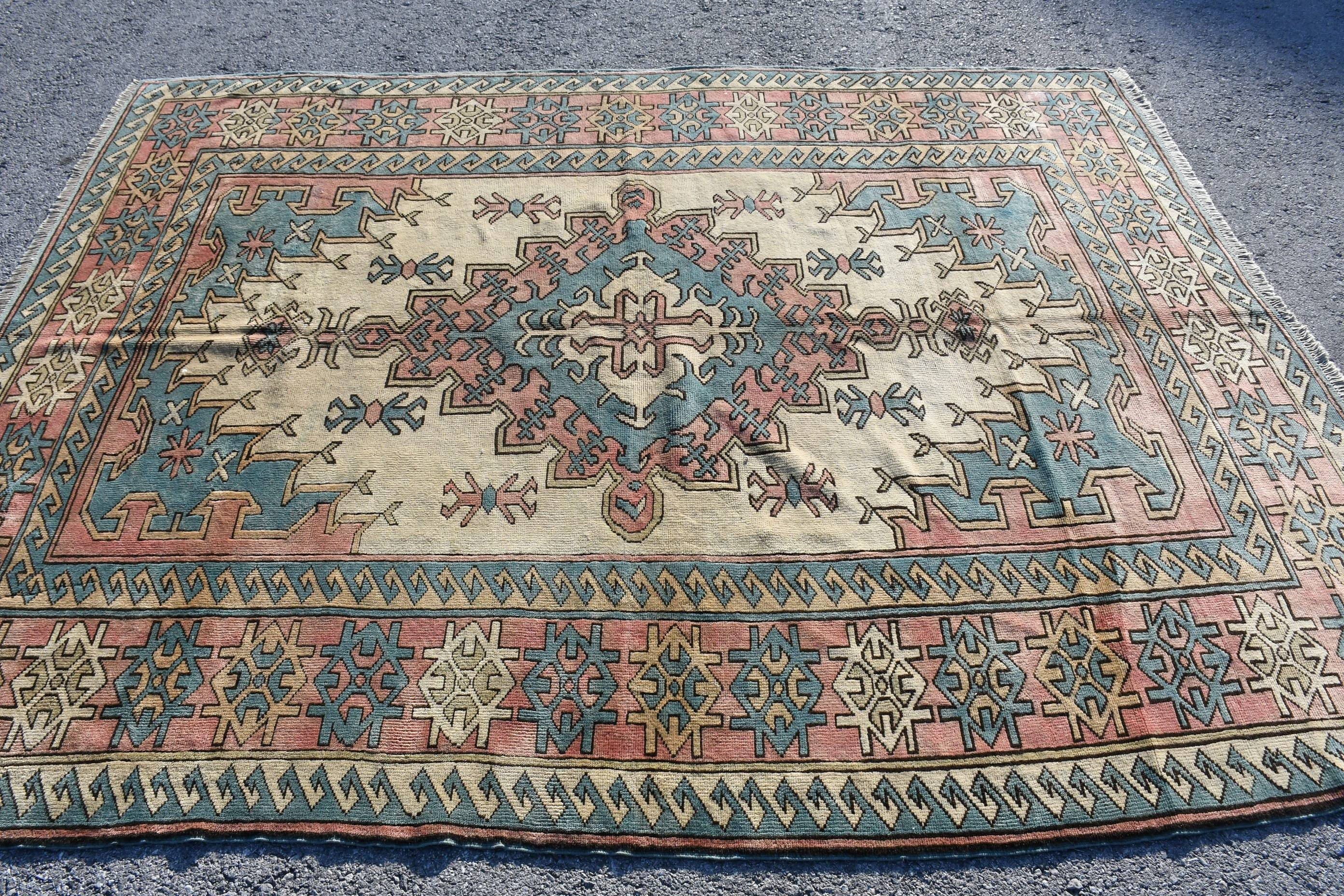 Antique Rugs, Vintage Rug, Rugs for Bedroom, Salon Rug, Wool Rug, Blue Oriental Rug, Turkish Rug, Living Room Rug, 7x9 ft Large Rug