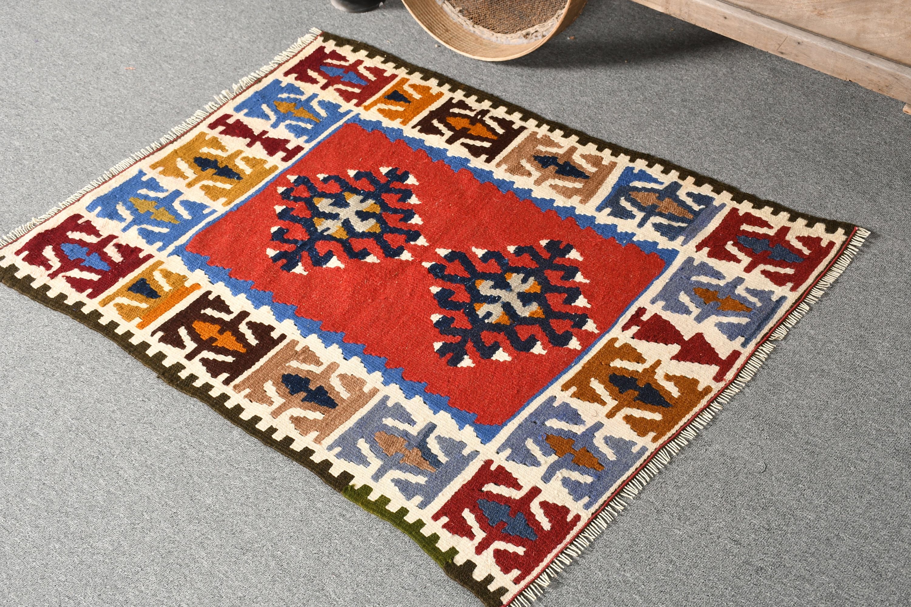 Entry Rugs, Vintage Rug, Floor Rugs, Oriental Rug, Bedroom Rug, Turkish Rug, Aztec Rug, Kilim, 2.5x3.2 ft Small Rug, Red Home Decor Rug