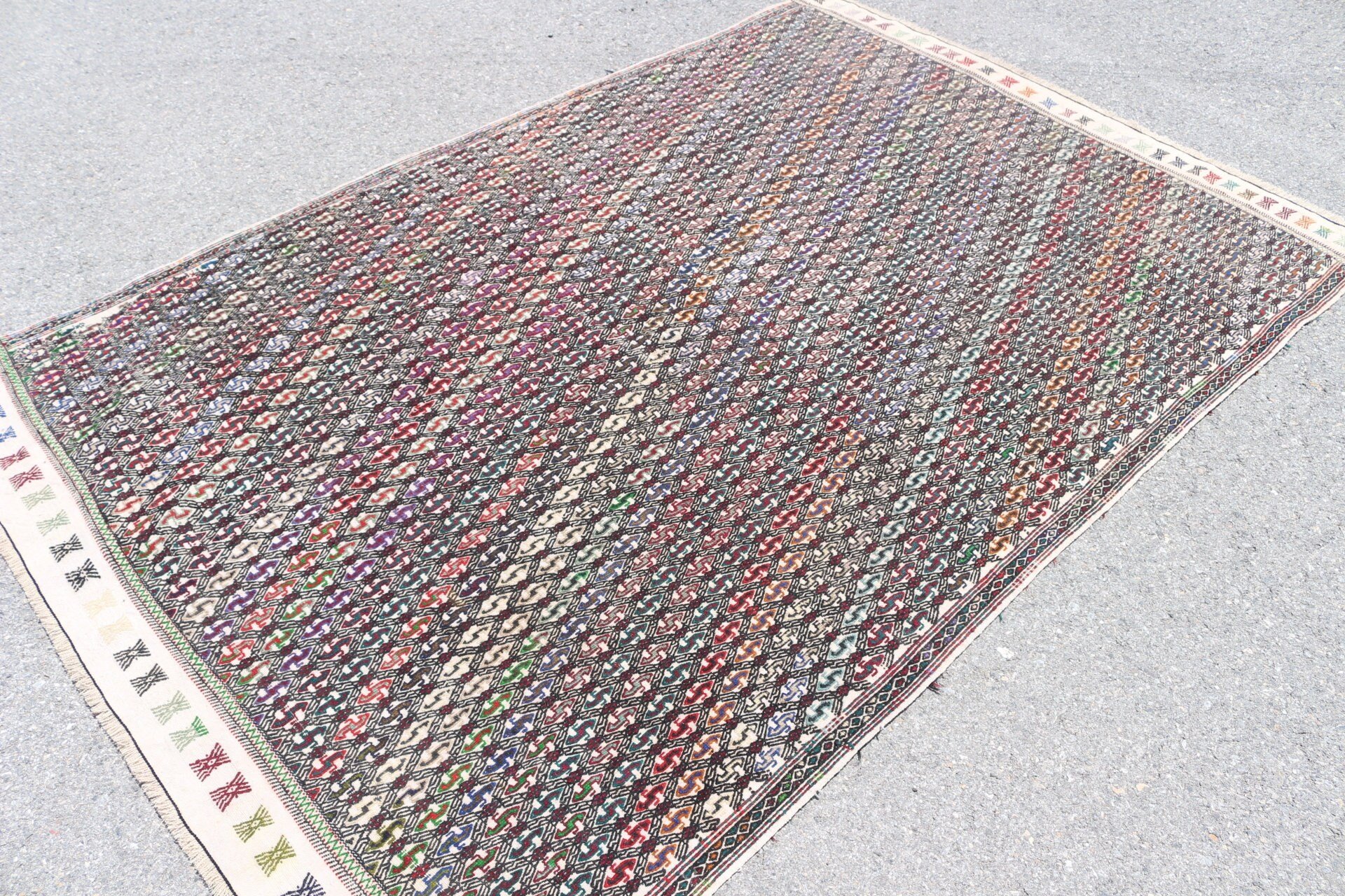 Kilim, Fas Halıları, 5.4x7.7 ft Büyük Halılar, Oryantal Halılar, Vintage Halılar, Türk Halısı, Yemek Odası Halıları, Yatak Odası Halısı, Siyah Oushak Halıları