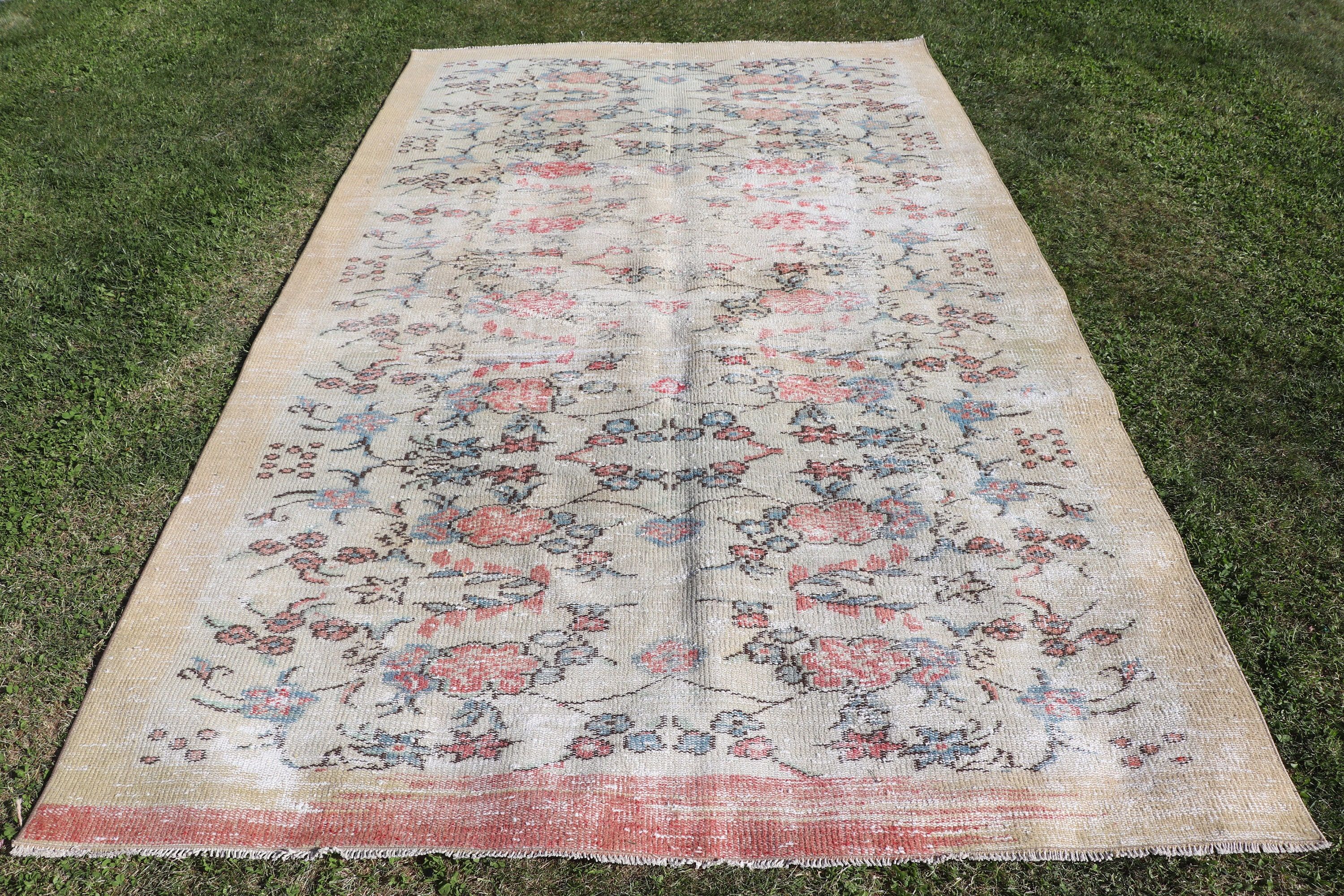 Büyük Vintage Halılar, Ev Dekorasyonu Halısı, Vintage Halılar, Bej 5.4x9.1 ft Büyük Halı, Yemek Odası Halısı, Türk Halısı, Antika Halı