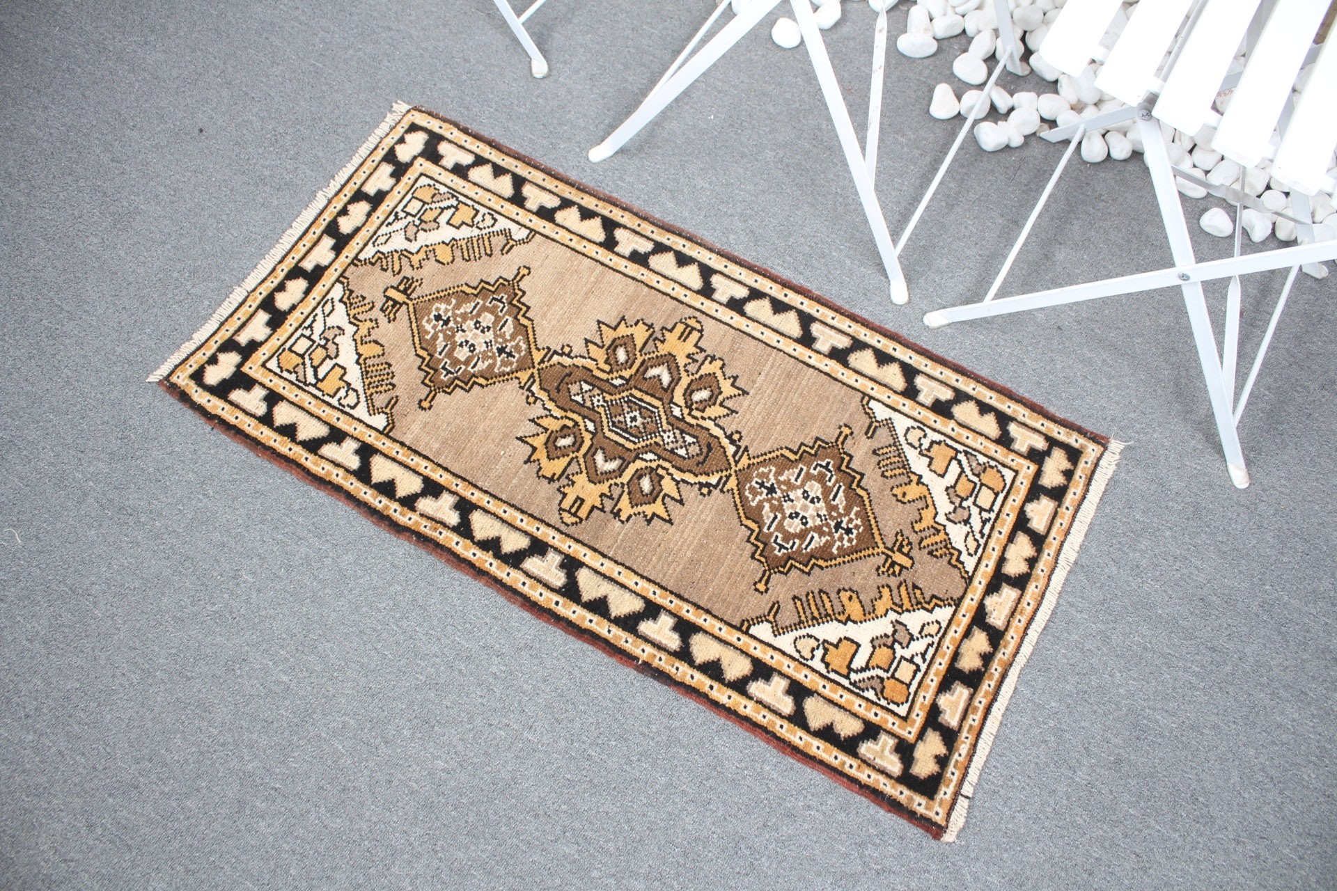 Vintage Rug, Turkish Rugs, 1.7x3.3 ft Small Rug, Car Mat Rug, Kitchen Rugs, Brown Antique Rugs, Cute Rug, Wall Hanging Rug, Anatolian Rug