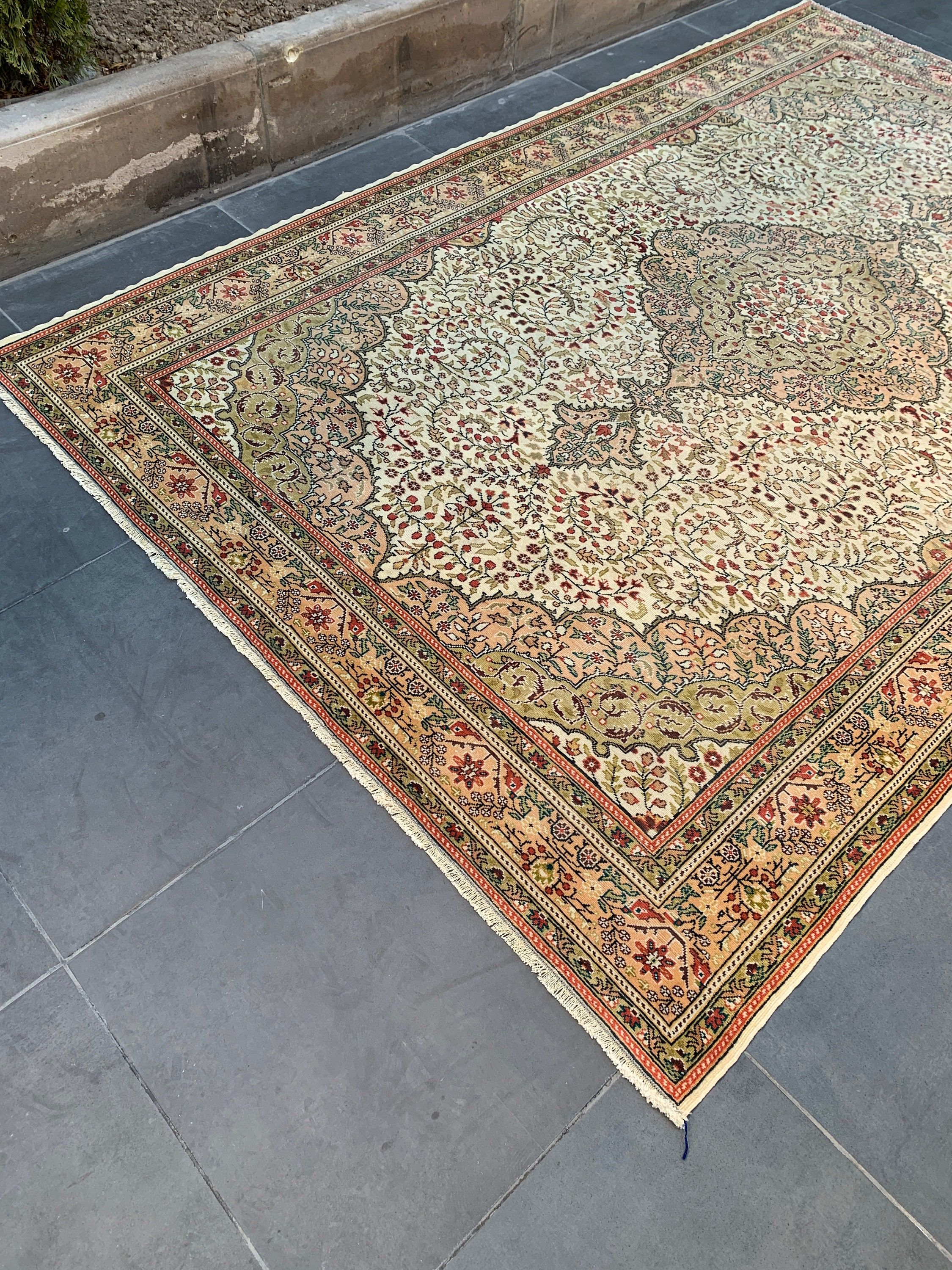 Vintage Halılar, Bej Antika Halı, Yatak Odası Halısı, Sessiz Halı, Salon Halısı, 5.2x8.6 ft Büyük Halı, Türk Halısı, Fas Halısı, Aztek Halısı, Mutfak Halısı