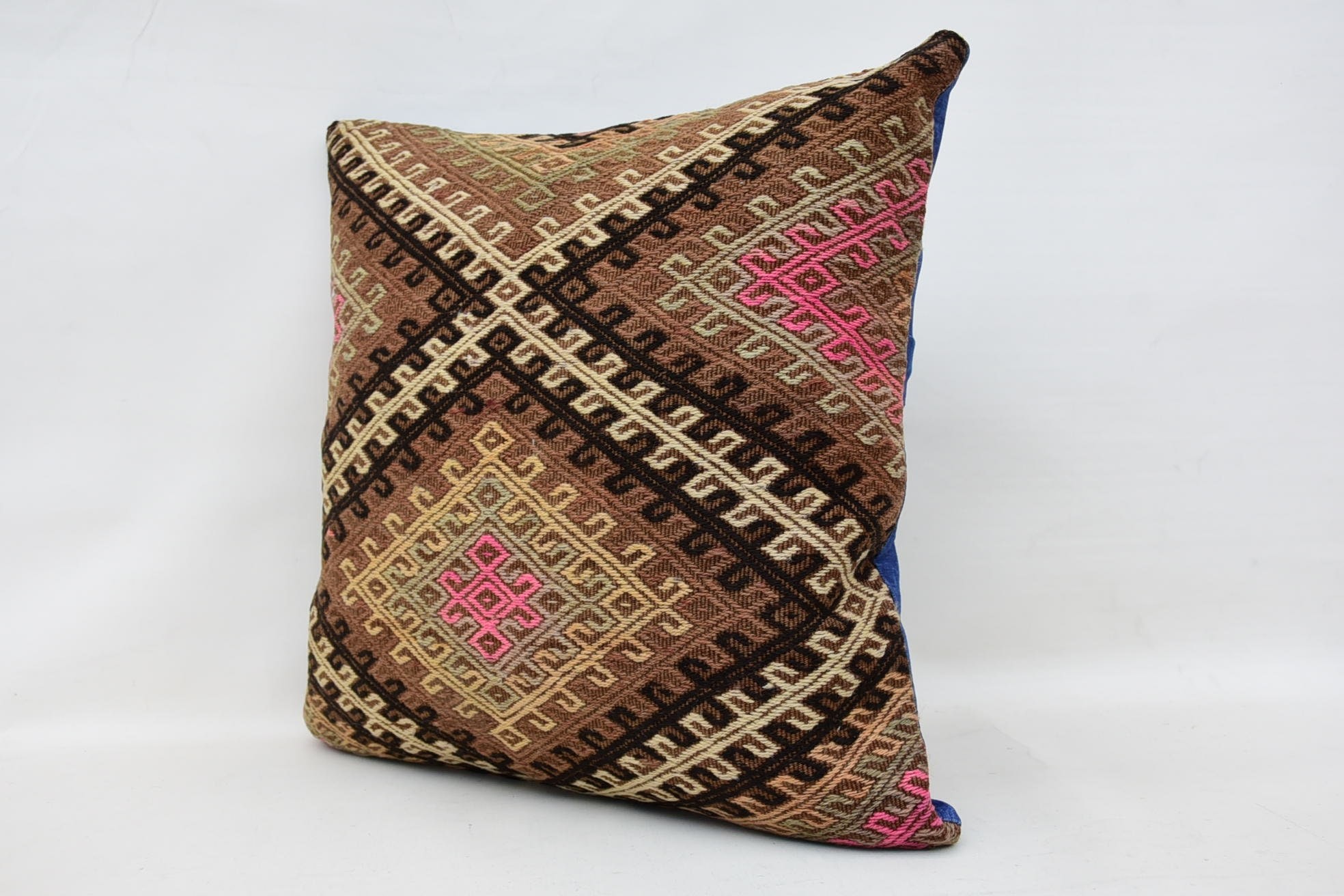 24"x24" Brown Pillow Case, Kilim Pillow, Vintage Kilim Pillow, Bolster Throw Pillow, Throw Kilim Pillow, Sofa Pillow Case