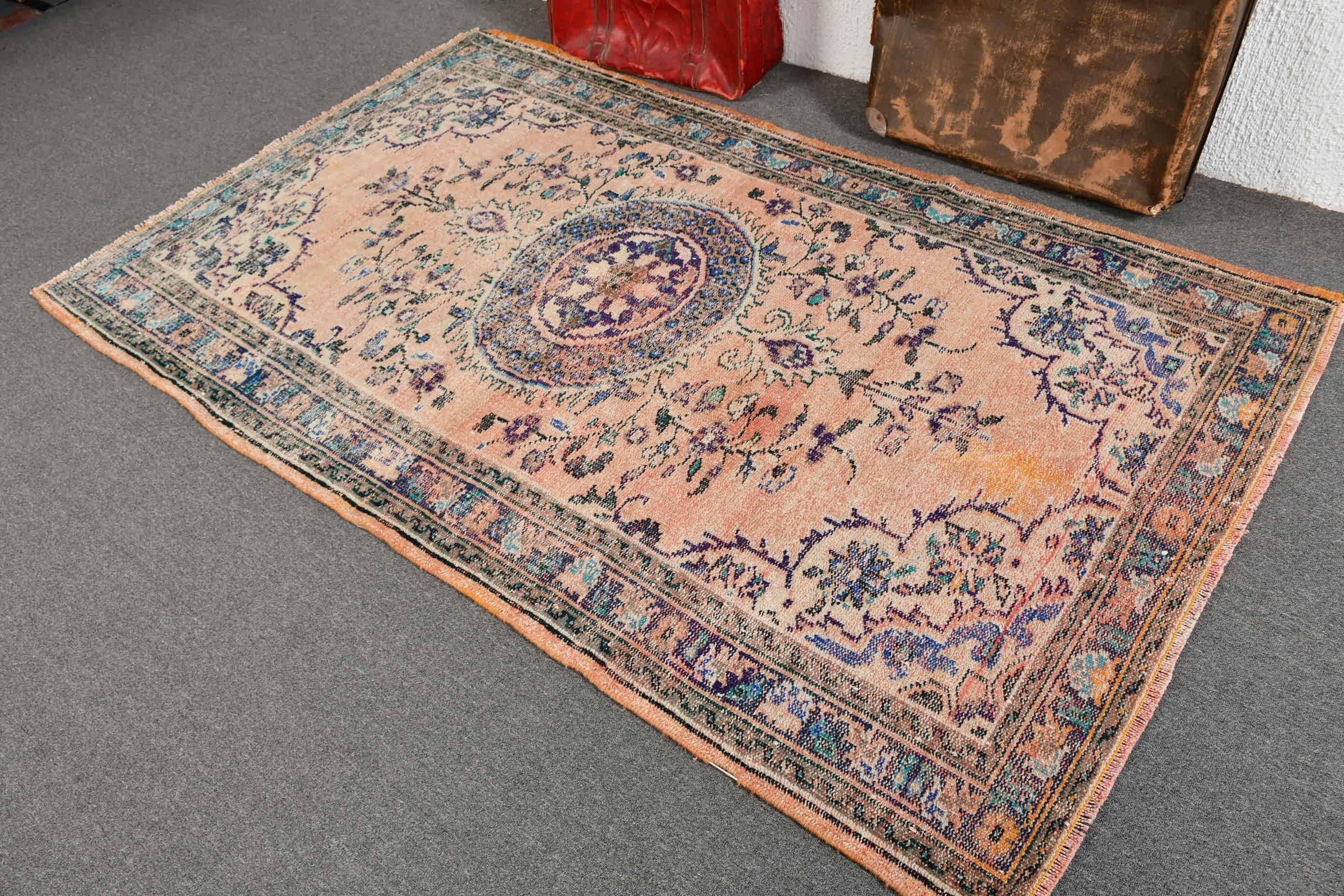 Türk Halısı, 4.8x7.7 ft Alan Kilimi, Vintage Halı, Mutfak Halısı, Anadolu Halıları, Yatak Odası Halıları, Turuncu Oushak Halısı, Göçebe Halısı, Mutfak Halıları