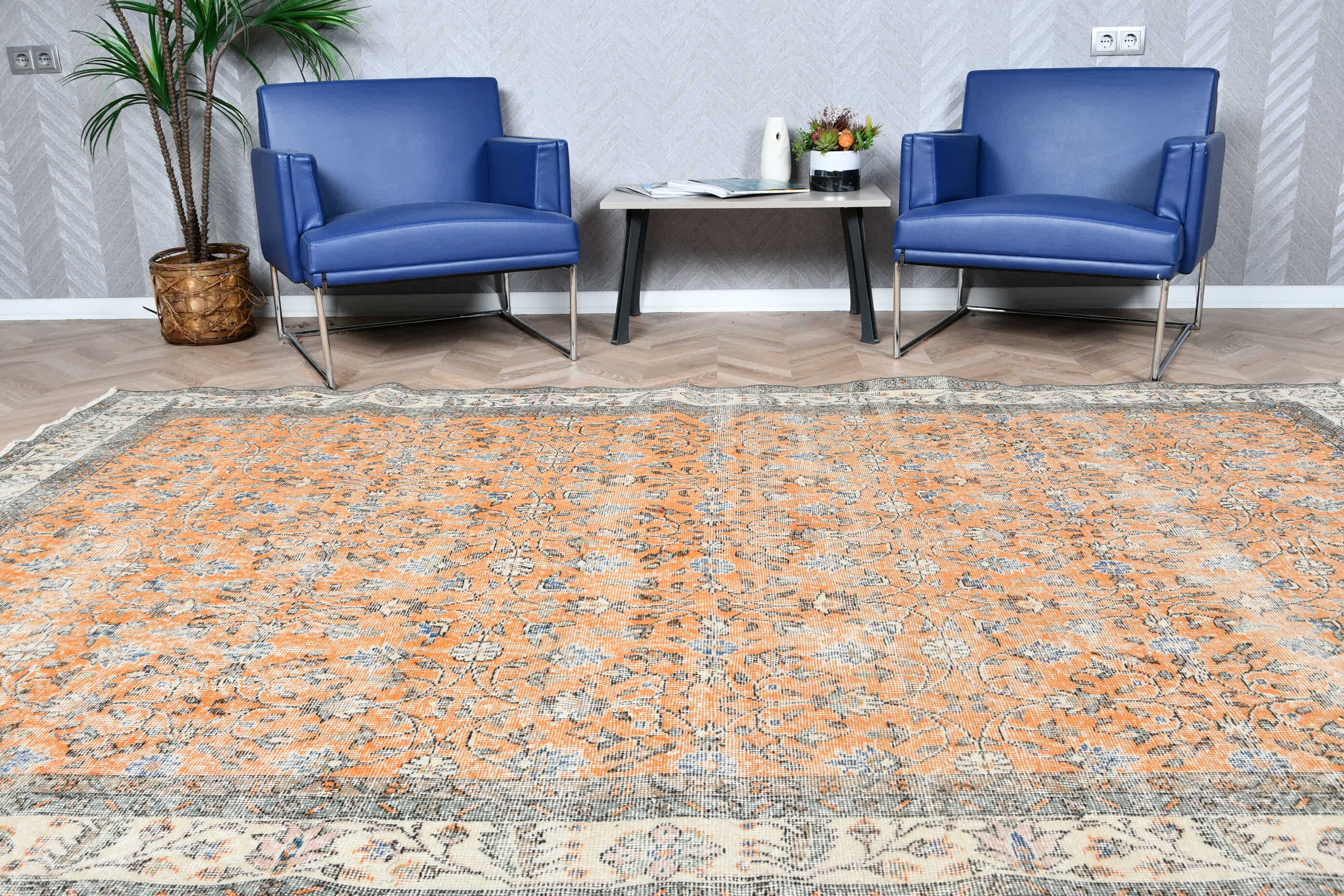 Orange Moroccan Rug, Vintage Rug, Cool Rugs, Pale Rug, Dining Room Rug, Living Room Rugs, Bedroom Rug, Turkish Rug, 6.6x10.1 ft Large Rug