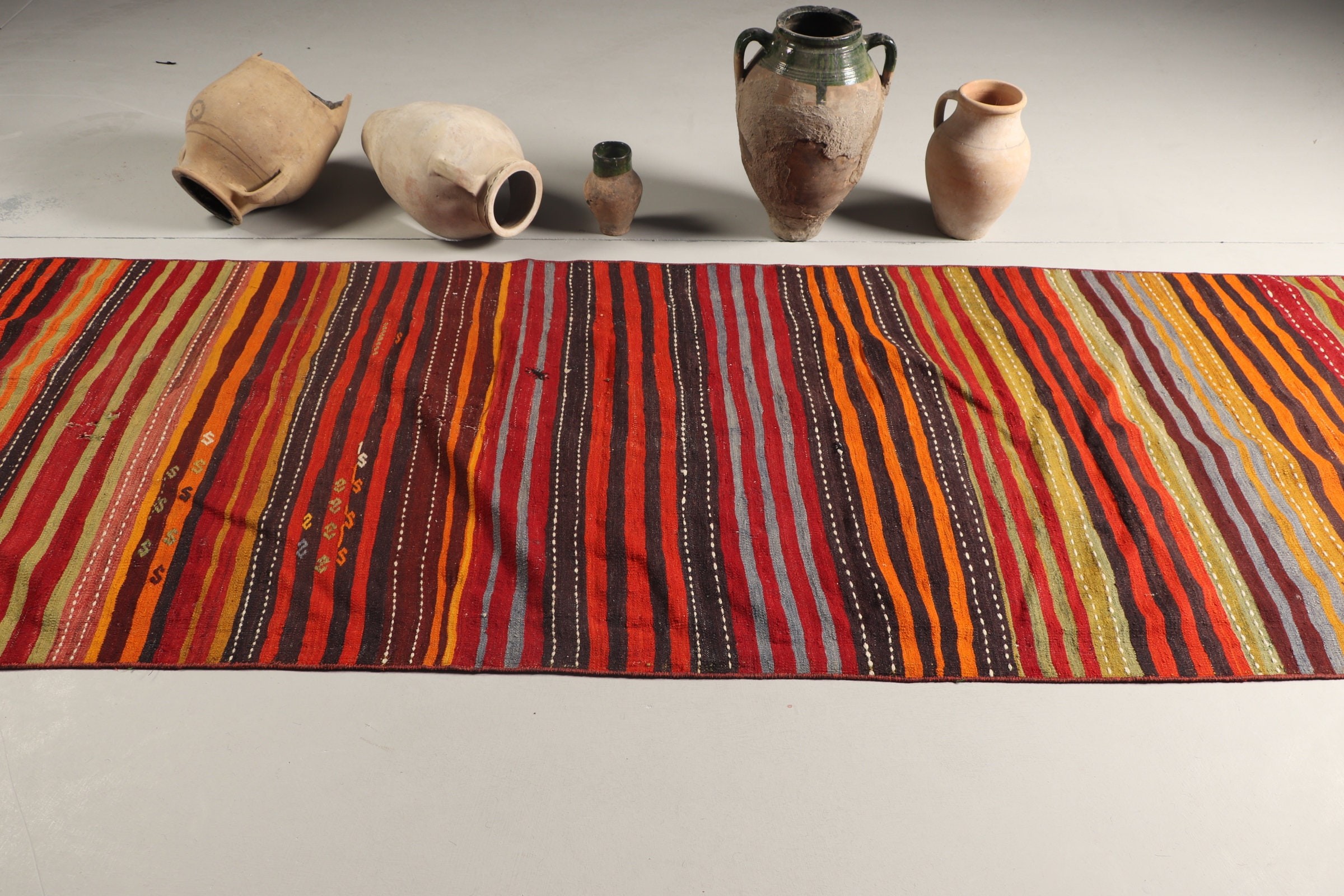 Kilim, Yeşil Yün Halı, Vintage Halı, Yün Halılar, Türkiye Halısı, Oryantal Halı, Koridor Halısı, Türk Halısı, 3.6x11.4 ft Koşucu Halısı, Merdiven Halıları