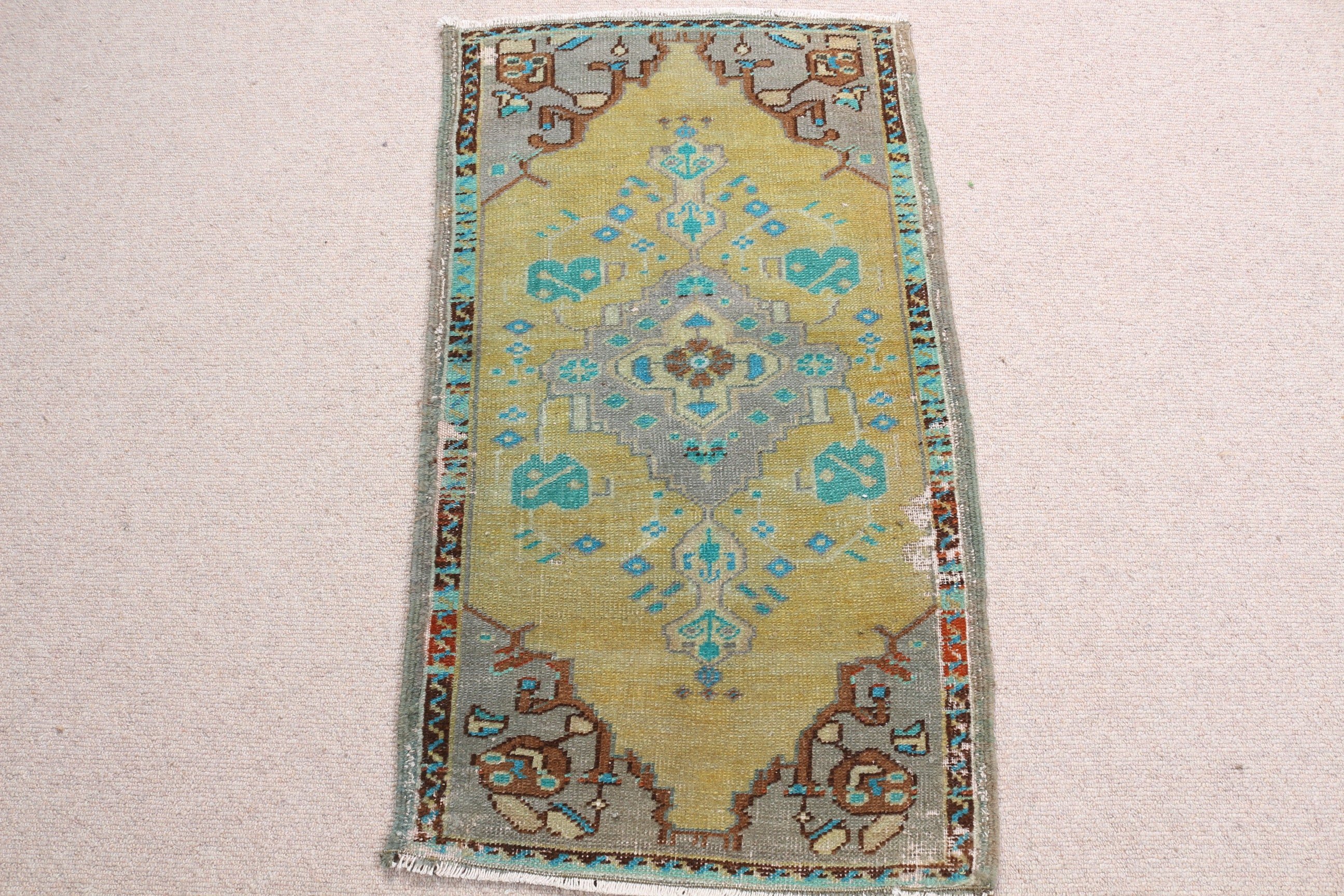 Oriental Rugs, Door Mat Rug, Turkish Rugs, Entry Rugs, Green Kitchen Rug, Vintage Rug, Wool Rug, 1.8x3.1 ft Small Rug, Rugs for Kitchen