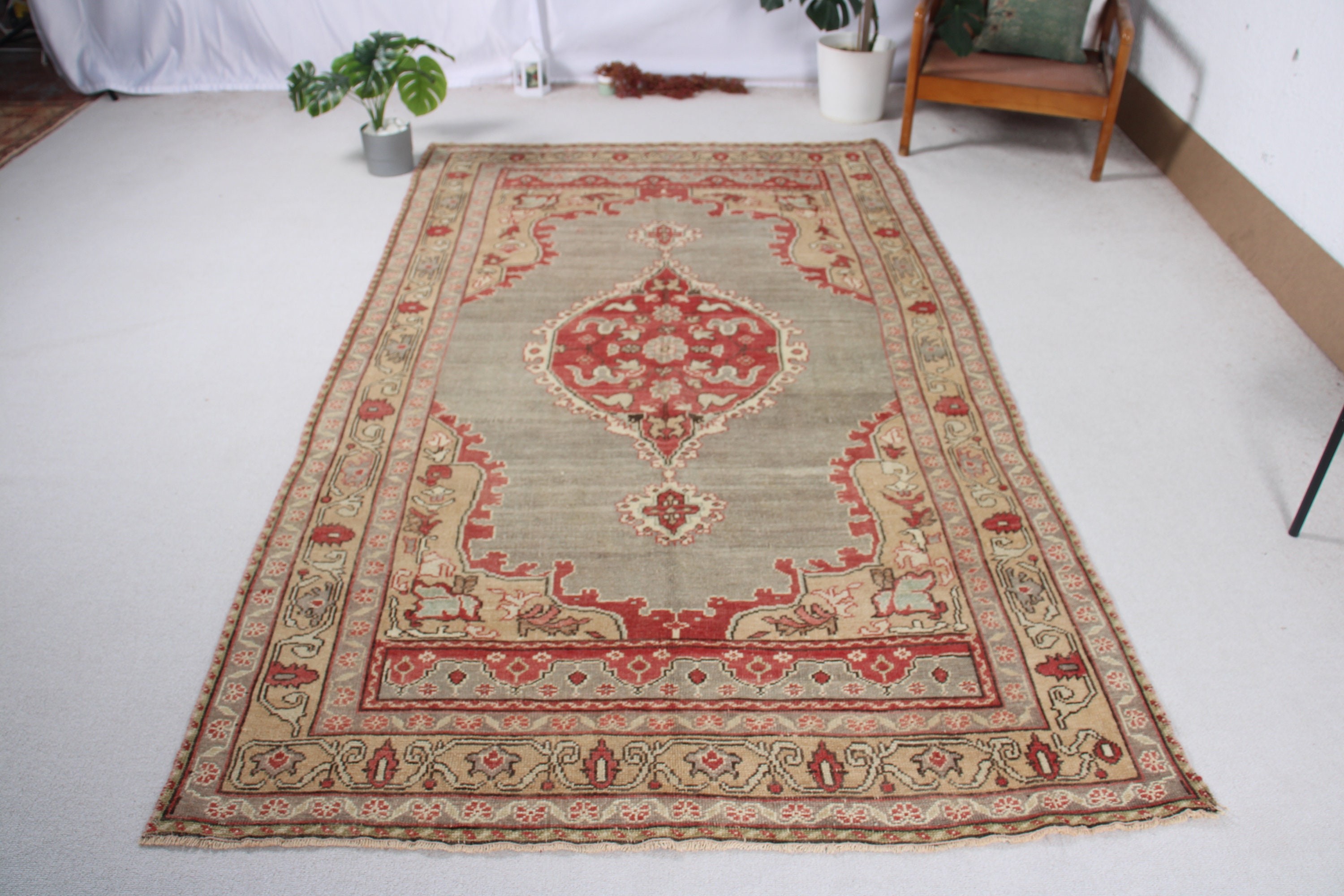 Büyük Vintage Halılar, Büyük Oushak Halı, Gri Fas Halıları, Modern Halı, Vintage Halı, 5.1x8.9 ft Büyük Halı, Türk Halısı, El Dokuma Halılar