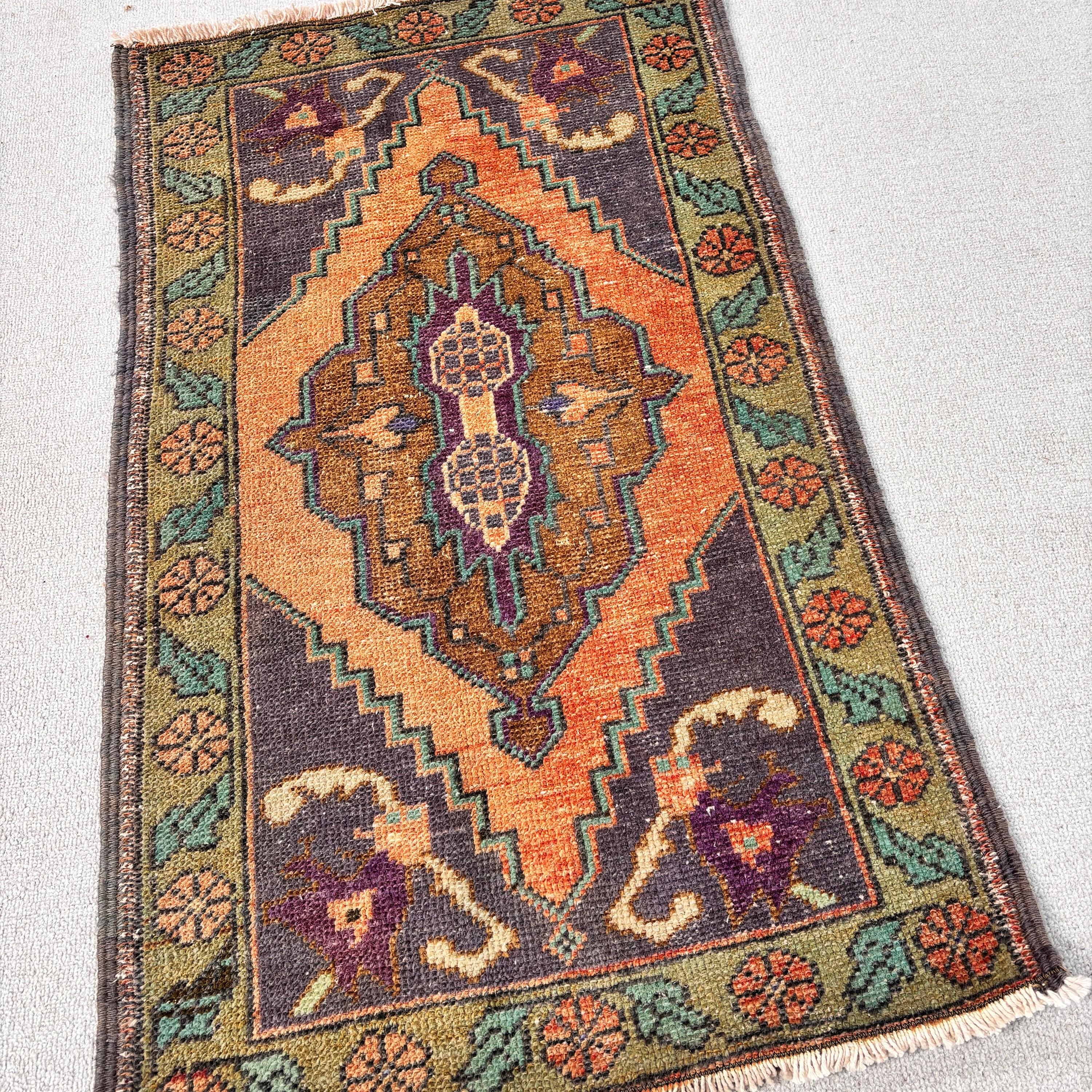 Antika Halı, Mutfak Halısı, 2x3,3 ft Küçük Halı, Türk Halıları, Yatak Odası Halısı, Vintage Halılar, Turuncu Modern Halı, Mutfak Halıları, Yer Halıları