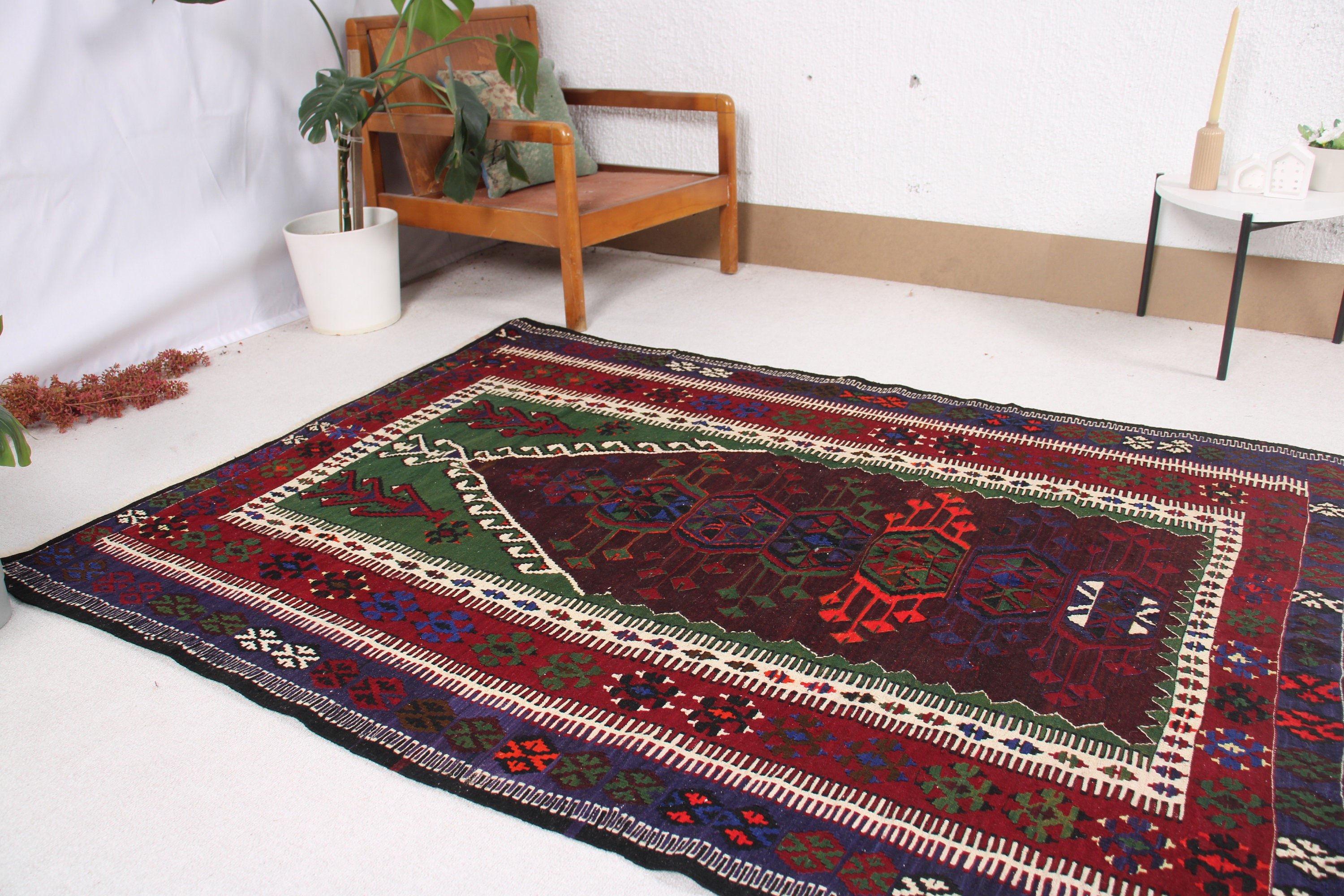 İç Mekan Halısı, Kilim, Vintage Halılar, 4,7x6,1 ft Alan Halıları, Açıklama Halıları, El Dokuma Halı, Türk Halısı, Yemek Odası Halısı, Mor Boho Halısı