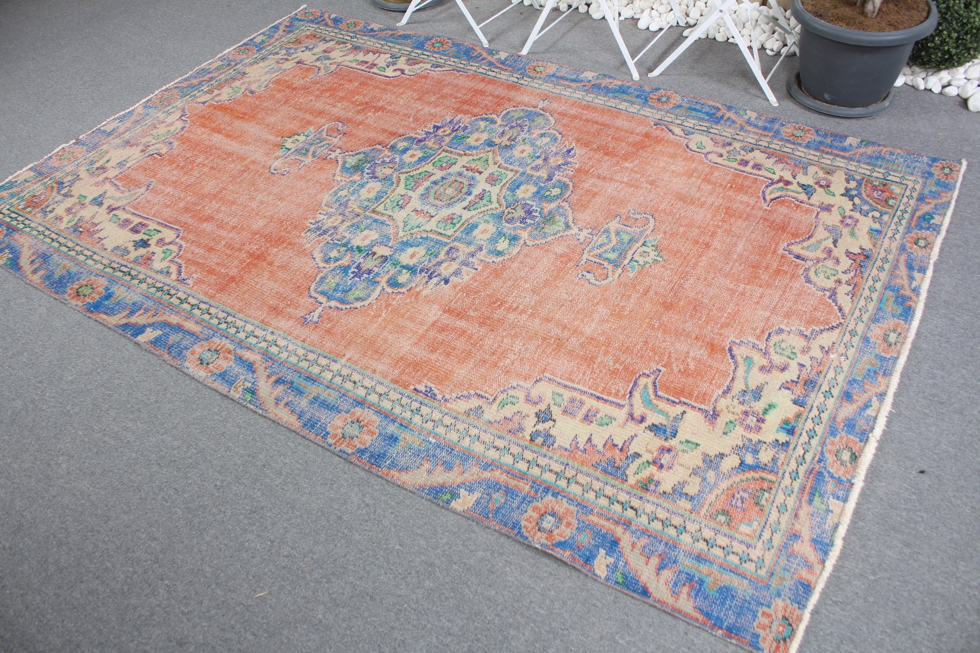 Bedroom Rugs, Turkish Rugs, Vintage Rug, Bright Rug, 5.5x8.4 ft Large Rugs, Red Home Decor Rugs, Oushak Rug, Living Room Rug