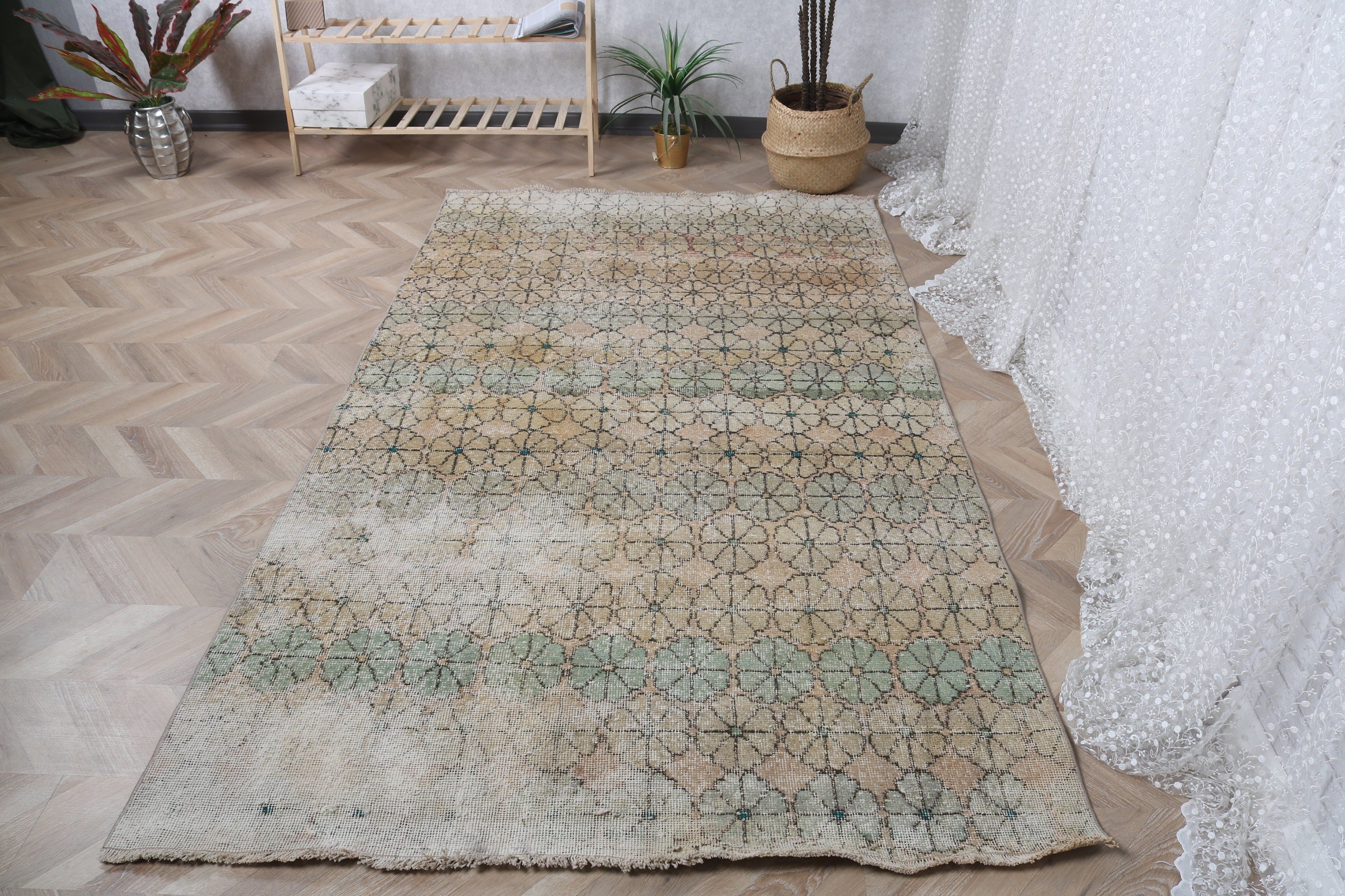 Harika Halı, Vintage Alan Halısı, Turuncu El Dokuma Halılar, Türk Halıları, Ev Dekorasyonu Halıları, 4,5x8,1 ft Alan Halıları, Vintage Halı, Oushak Alan Halıları