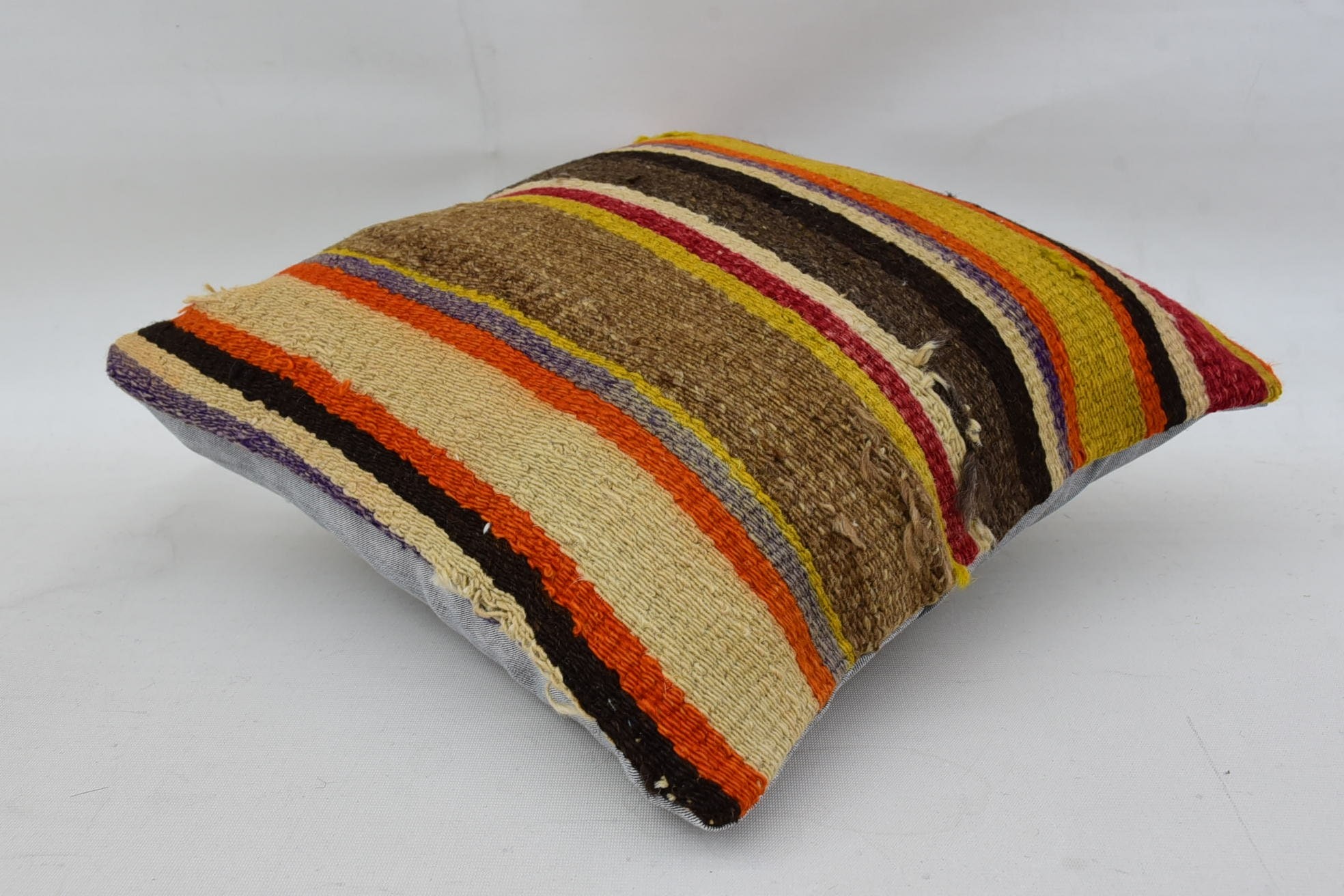 Vintage Kilim Pillow, Handmade Kilim Cushion, Decorative Bolster Pillow, Retro Cushion, Gift Pillow, 14"x14" Brown Cushion