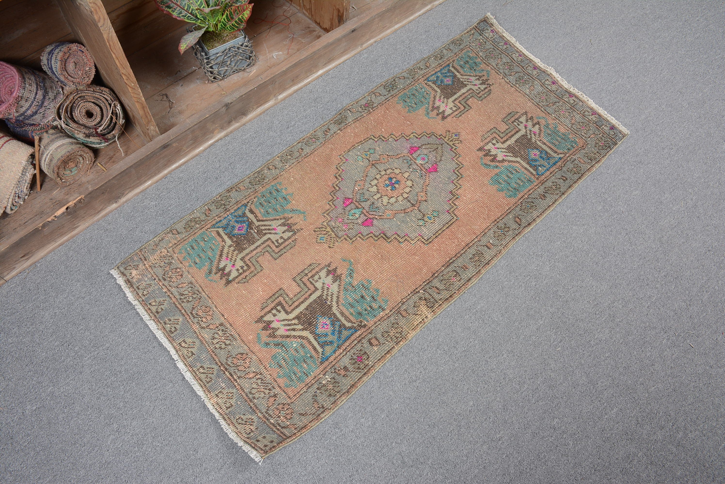 Bedroom Rug, Turkish Rug, Bathroom Rugs, Outdoor Rugs, Vintage Rug, Blue Home Decor Rugs, Kitchen Rug, 1.7x3.8 ft Small Rug, Rugs for Bath