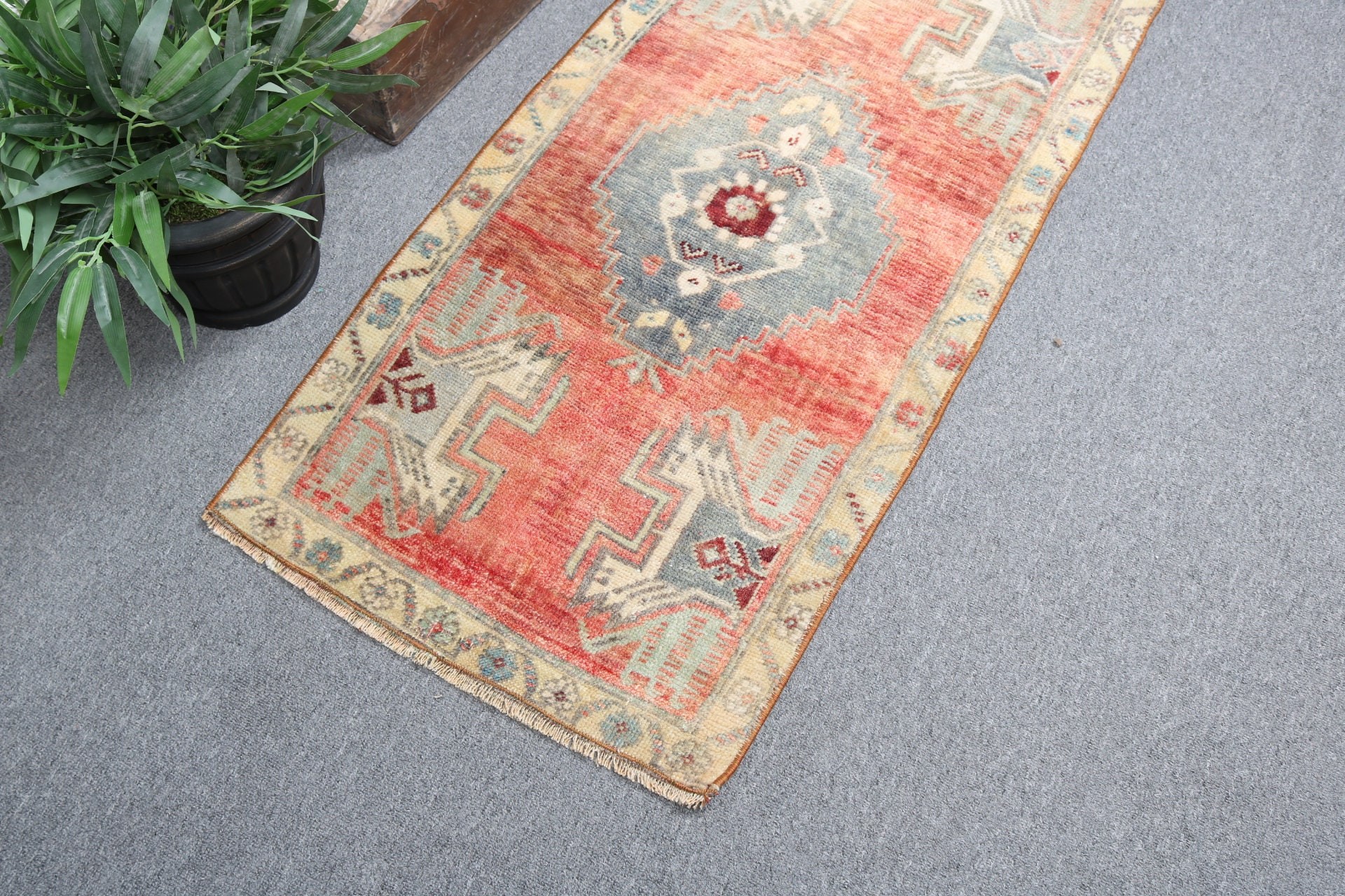 Red Modern Rug, 1.7x3.4 ft Small Rug, Vintage Rug, Rugs for Bath, Handwoven Rug, Oushak Rug, Entry Rug, Turkish Rug, Wall Hanging Rug