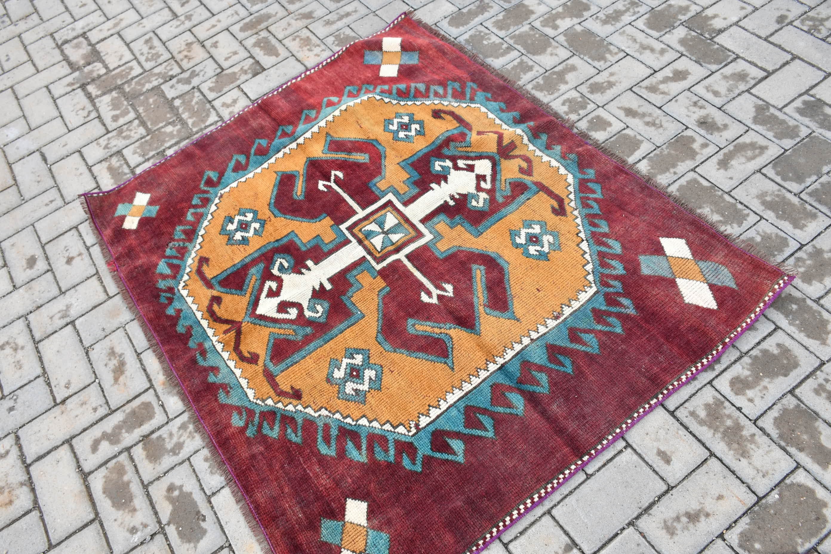 Floor Rugs, Vintage Rugs, Kitchen Rugs, Red Cool Rugs, Rugs for Bedroom, Oriental Rugs, Bedroom Rugs, Turkish Rugs, 4.5x3.8 ft Accent Rug