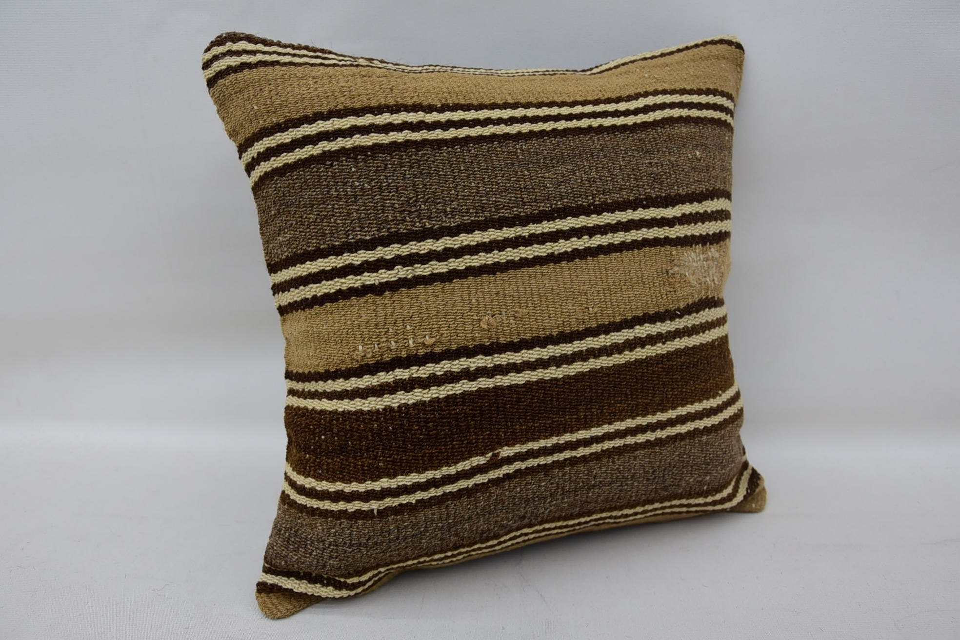 Handwoven Pillow Cover Pillow, Kilim Pillow Cover, Handmade Kilim Cushion, 14"x14" Brown Cushion Cover, Tribal Pillow Case, Vintage Pillow