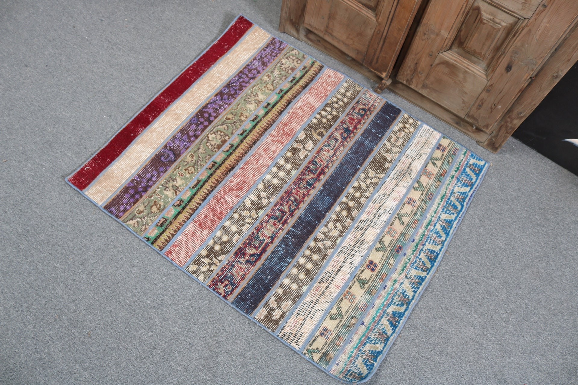 Vintage Rug, Turkish Rugs, Modern Rugs, Moroccan Rug, Small Area Rug, Rainbow Wool Rugs, Kitchen Rug, 2.8x3.3 ft Small Rugs, Office Rugs