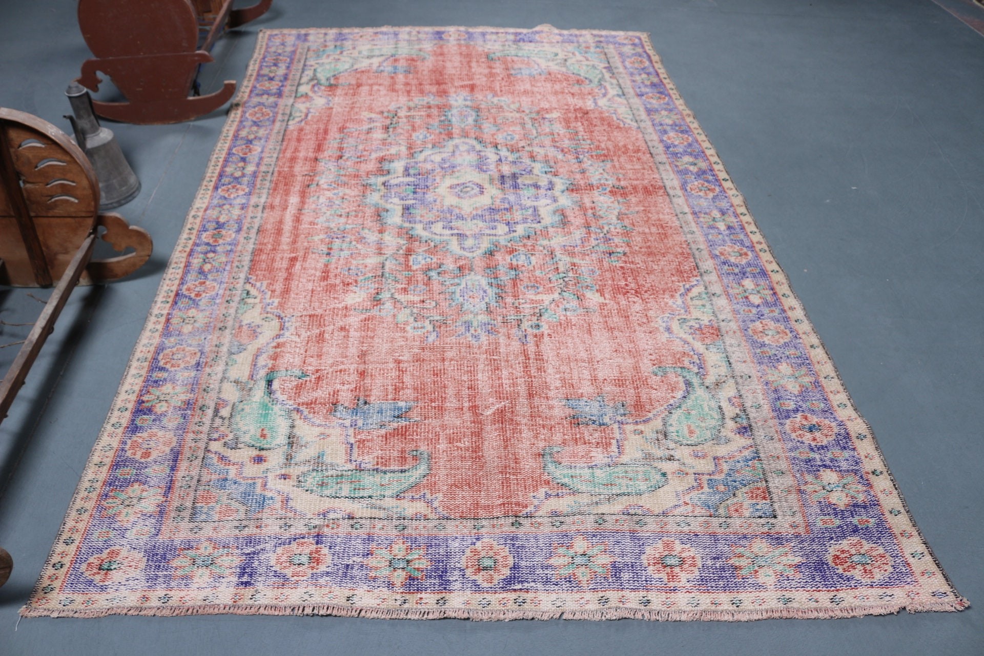 Ev Dekorasyonu Halısı, Vintage Halı, Yemek Odası Halıları, Anadolu Halısı, Türk Halısı, 5.6x9.4 ft Büyük Halılar, Yurt Halısı, Salon Halısı, Turuncu Oryantal Halı