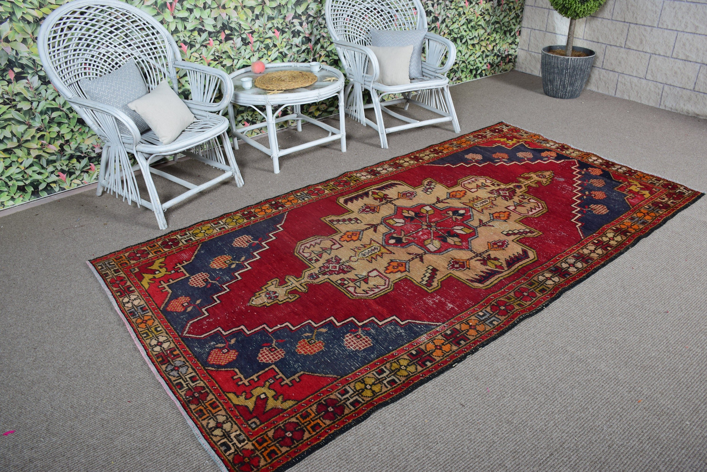 Red Oushak Rugs, Handwoven Rugs, 4.7x8.8 ft Large Rugs, Vintage Rugs, Oriental Rugs, Turkish Rugs, Dining Room Rugs, Large Vintage Rug