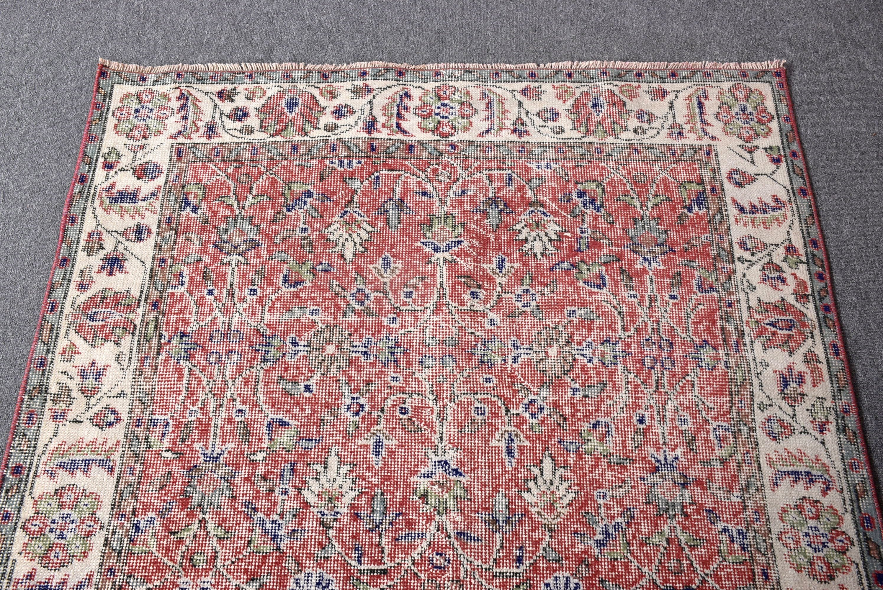 Mutfak Halıları, Kırmızı El Dokuma Halı, Lüks Halılar, Vintage Halılar, Nötr Halı, 3,8x6,7 ft Alan Halıları, Yemek Odası Halıları, Türk Halıları, Havalı Halı