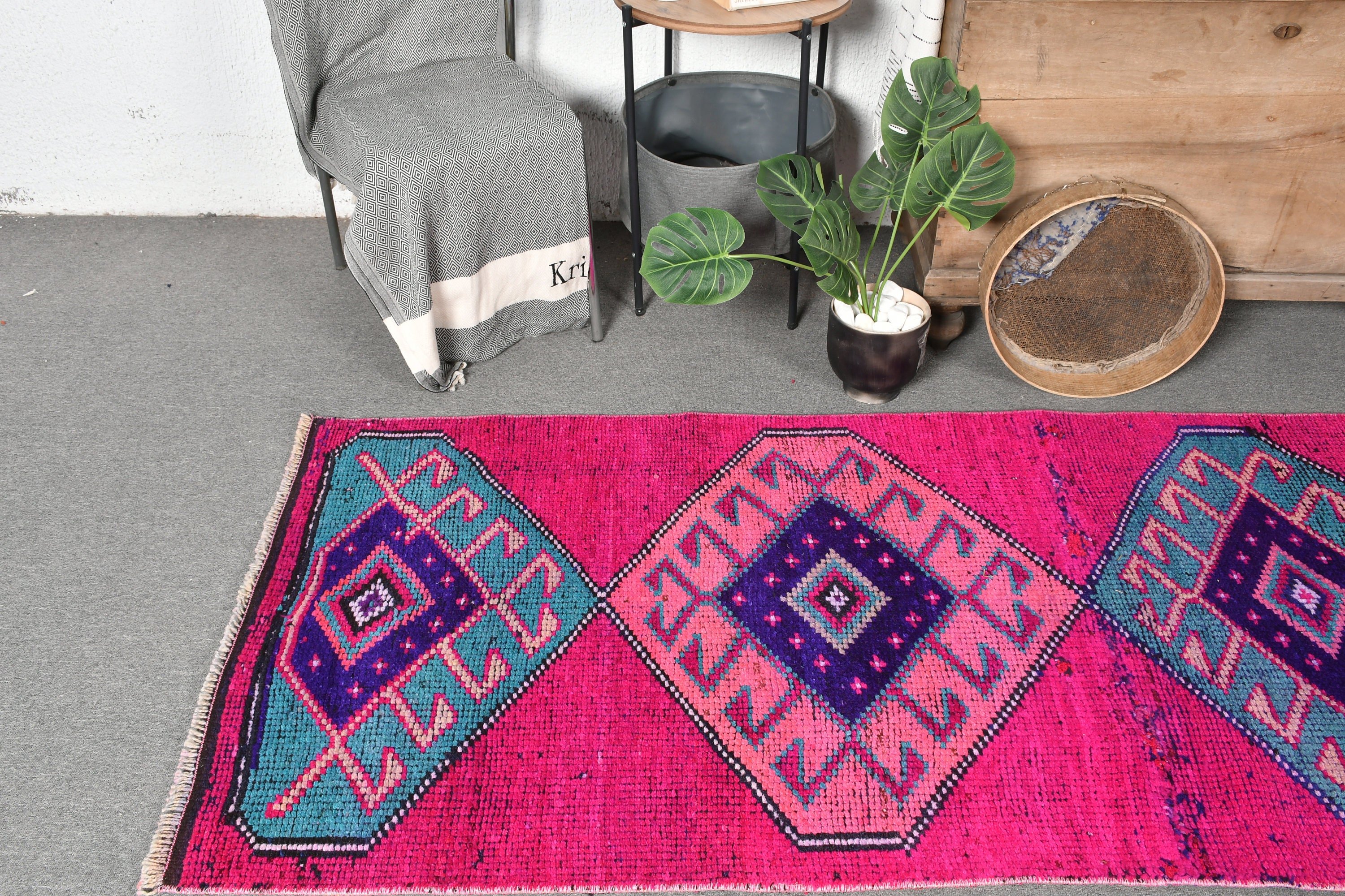 Vintage Rug, Wool Rug, Floor Rug, Rugs for Runner, Pink Home Decor Rugs, Turkish Rug, Stair Rug, 3.1x8.9 ft Runner Rug, Kitchen Rug