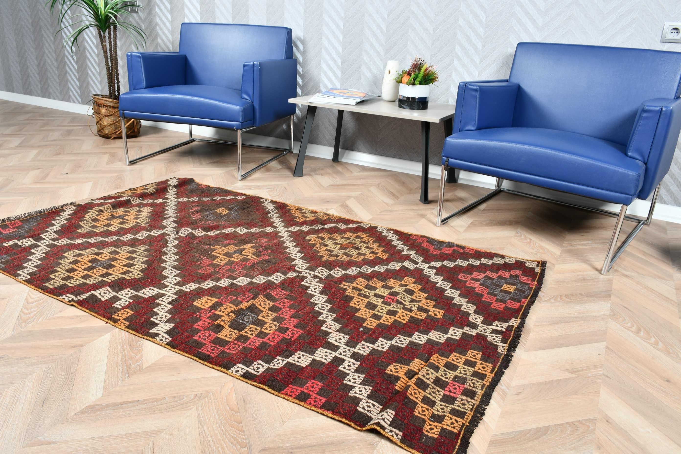 Giriş Kilim, Kahverengi Renkli Kilim, Yatak odası Kilim, Giriş Kilim, Uşak Kilim, Giriş Kilim, 108x181 cm Antre Kilim, Nostaljik Kilim