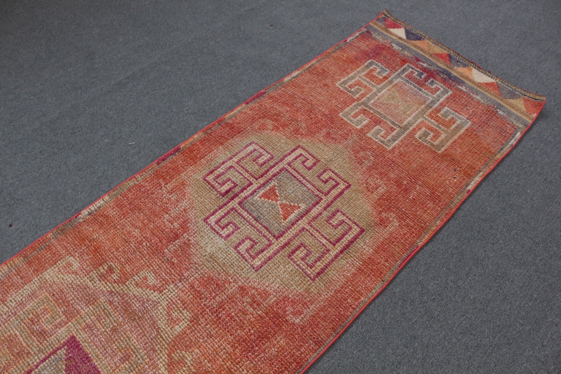 Home Decor Rug, Cool Rugs, Kitchen Rug, Vintage Rug, 2.7x11.1 ft Runner Rugs, Corridor Rug, Turkish Rugs, Orange Bedroom Rugs, Aztec Rug