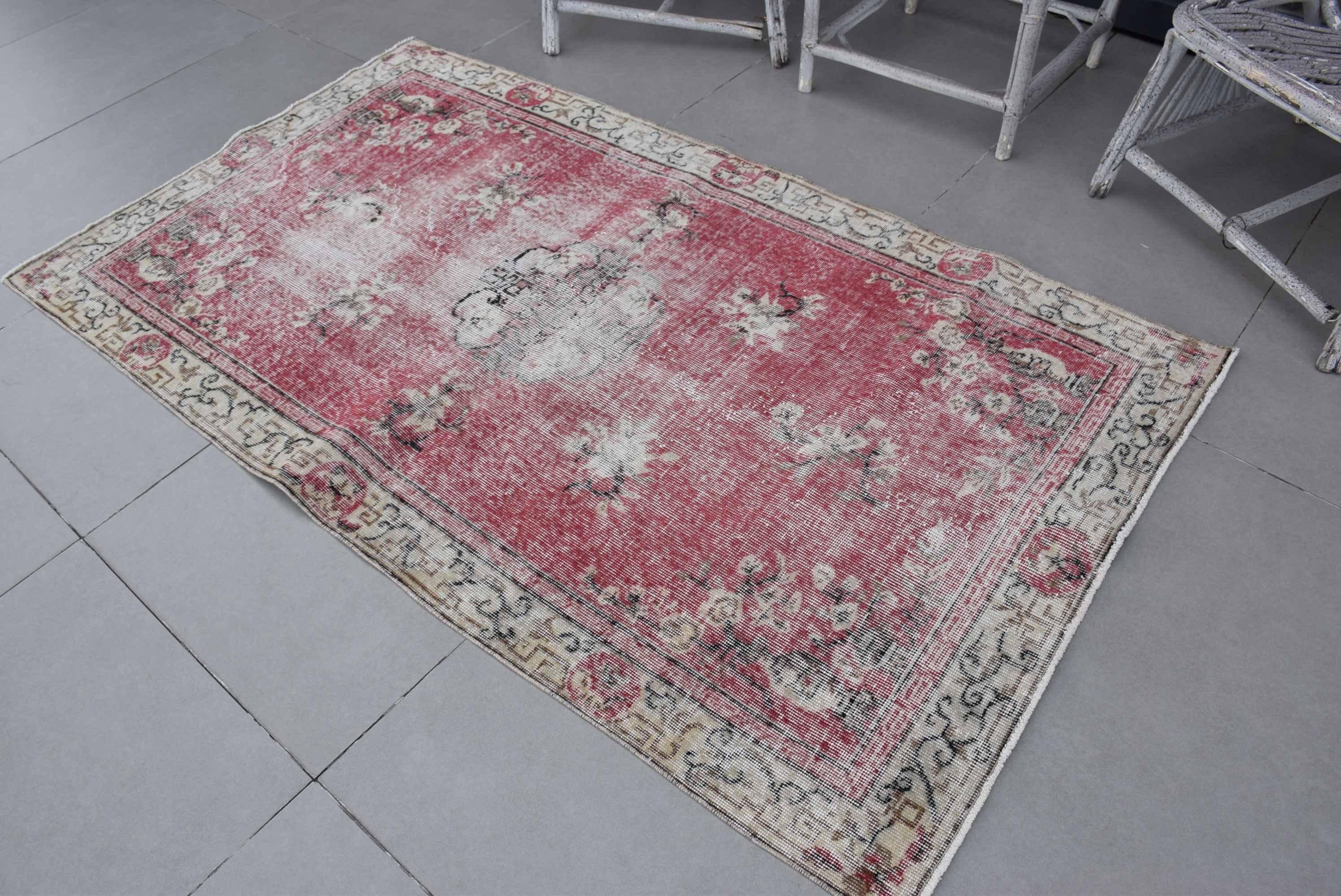 Anatolian Rugs, Turkish Rug, Oriental Rug, Dining Room Rugs, Ethnic Rug, Indoor Rug, 3.7x6.8 ft Area Rug, Red Moroccan Rugs, Vintage Rugs