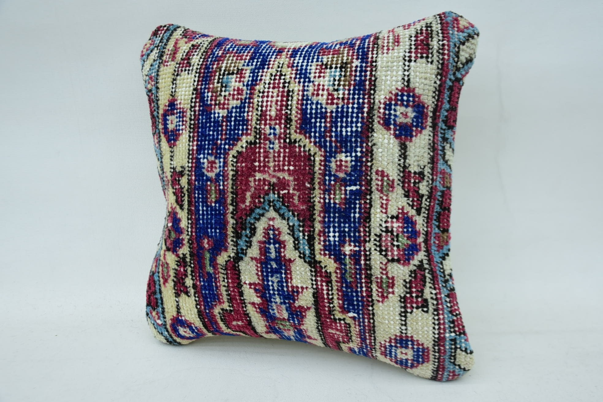 Vintage Kilim Pillow, 12"x12" Blue Pillow Case, Crochet Pattern Cushion, Home Decor Pillow, Designer Throw Cushion Case, Gift Pillow