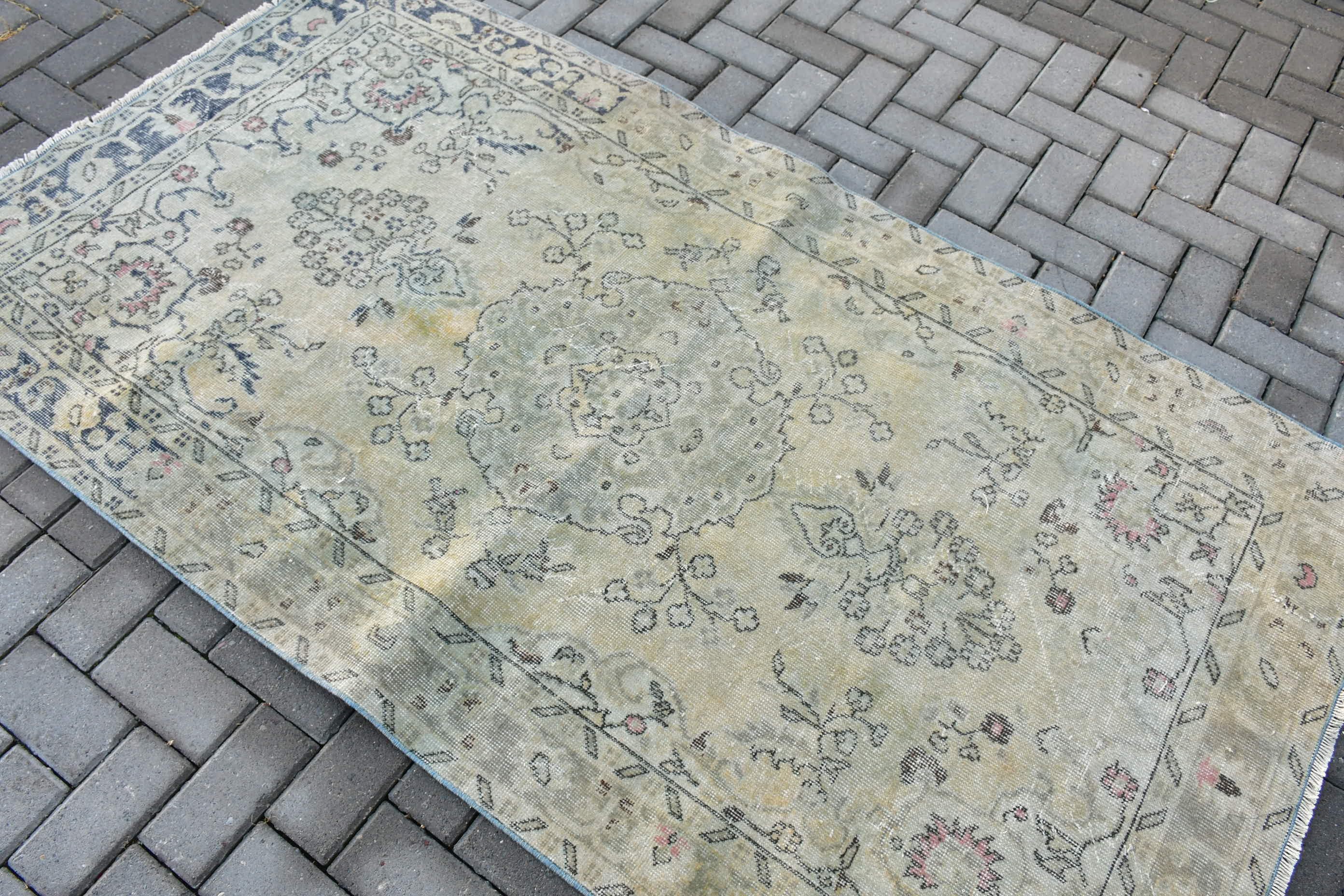 Vintage Halı, 3,9x7 ft Alan Halısı, Oturma Odası Halıları, Oryantal Halı, Pastel Halılar, Oushak Halıları, Bej Yatak Odası Halısı, İç Mekan Halısı, Türk Halısı