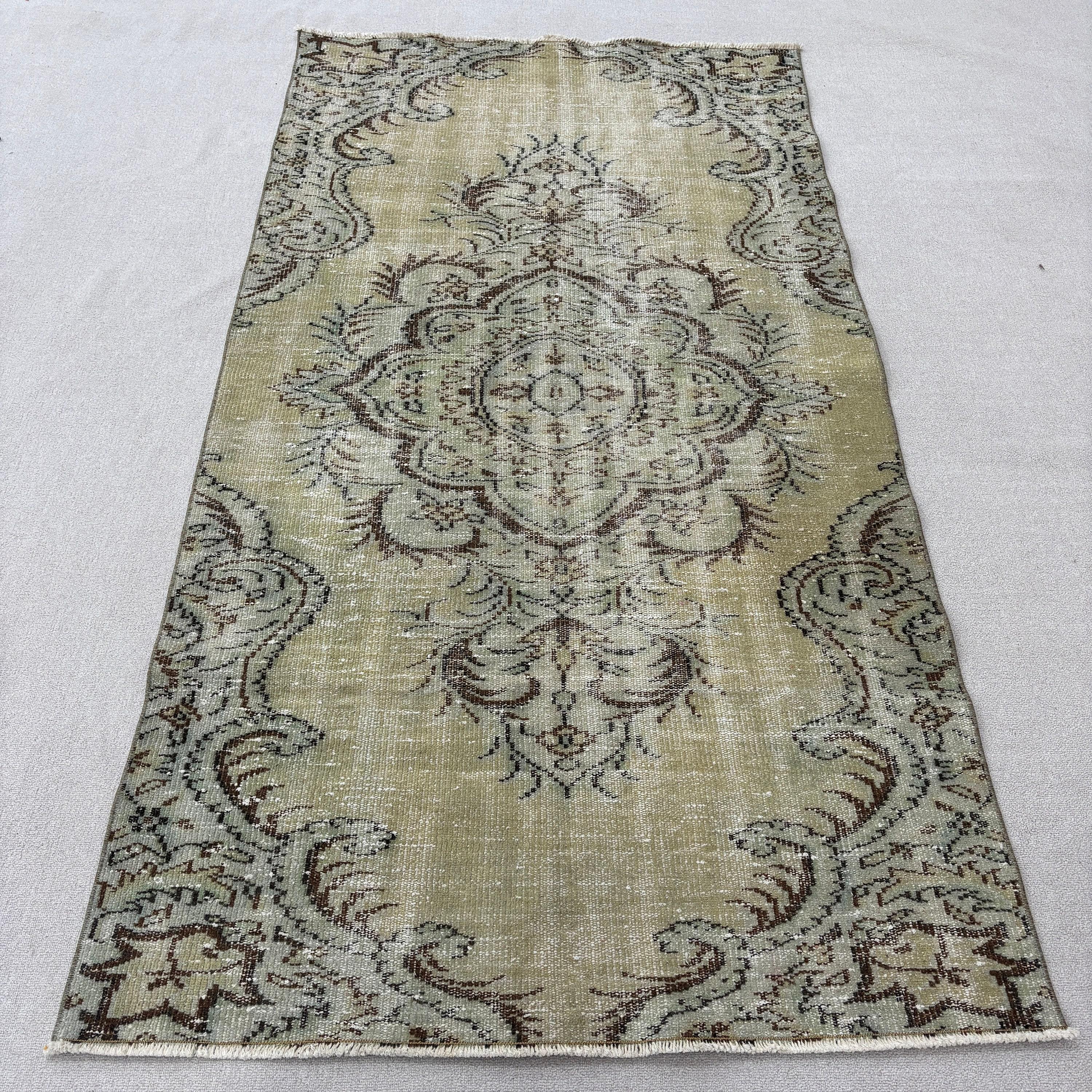 Vintage Halı, 4x7,4 ft Alan Halıları, Türk Halıları, Boho Bölge Halıları, Modern Halı, Kabile Halısı, Çocuk Odası Halıları, Yer Halıları, Yeşil Antika Halı