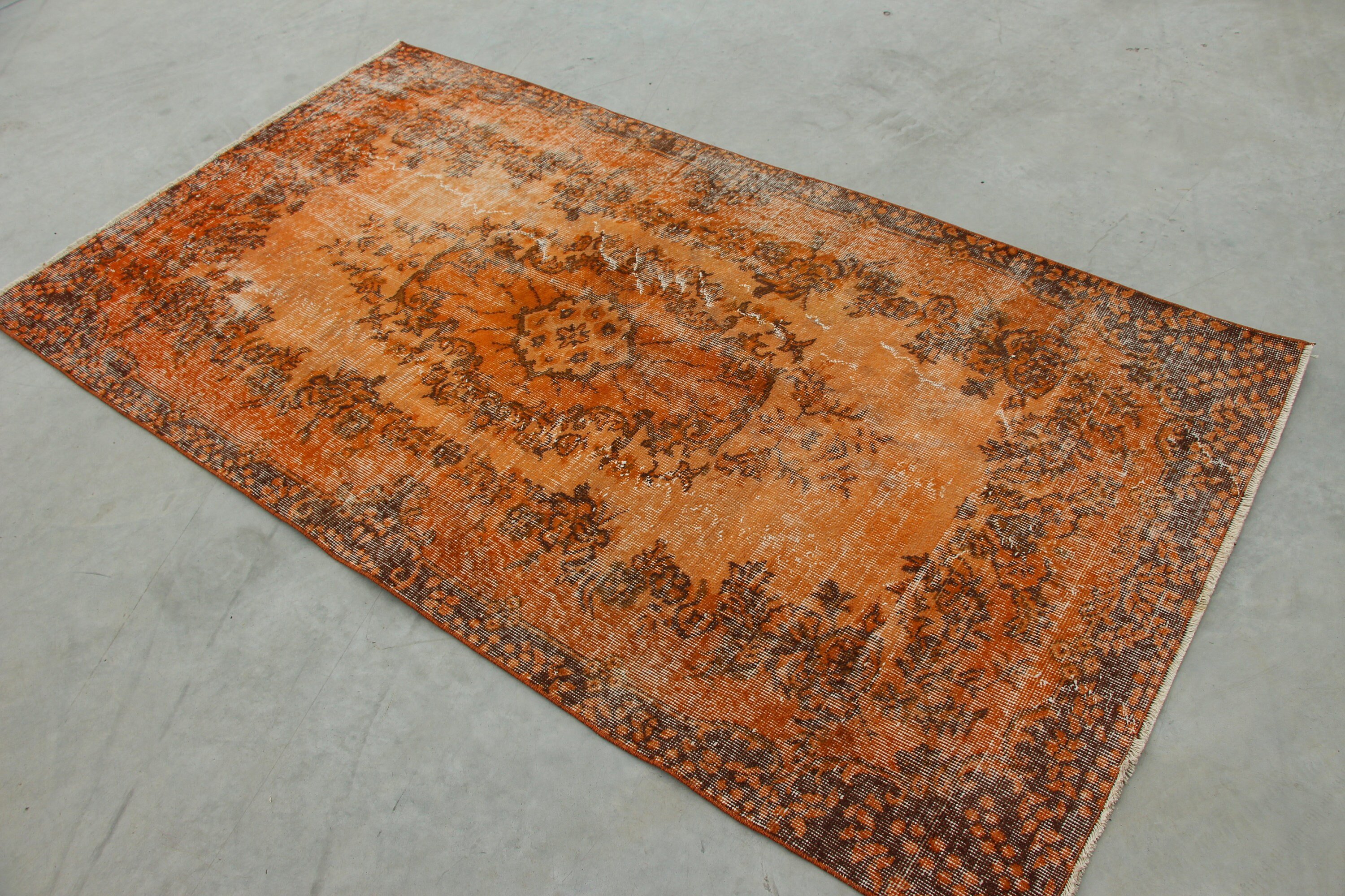 3.8x6.9 ft Area Rug, Turkish Rug, Orange Anatolian Rug, Muted Rug, Vintage Rug, Anatolian Rugs, Oushak Rug, Kitchen Rug, Bedroom Rugs