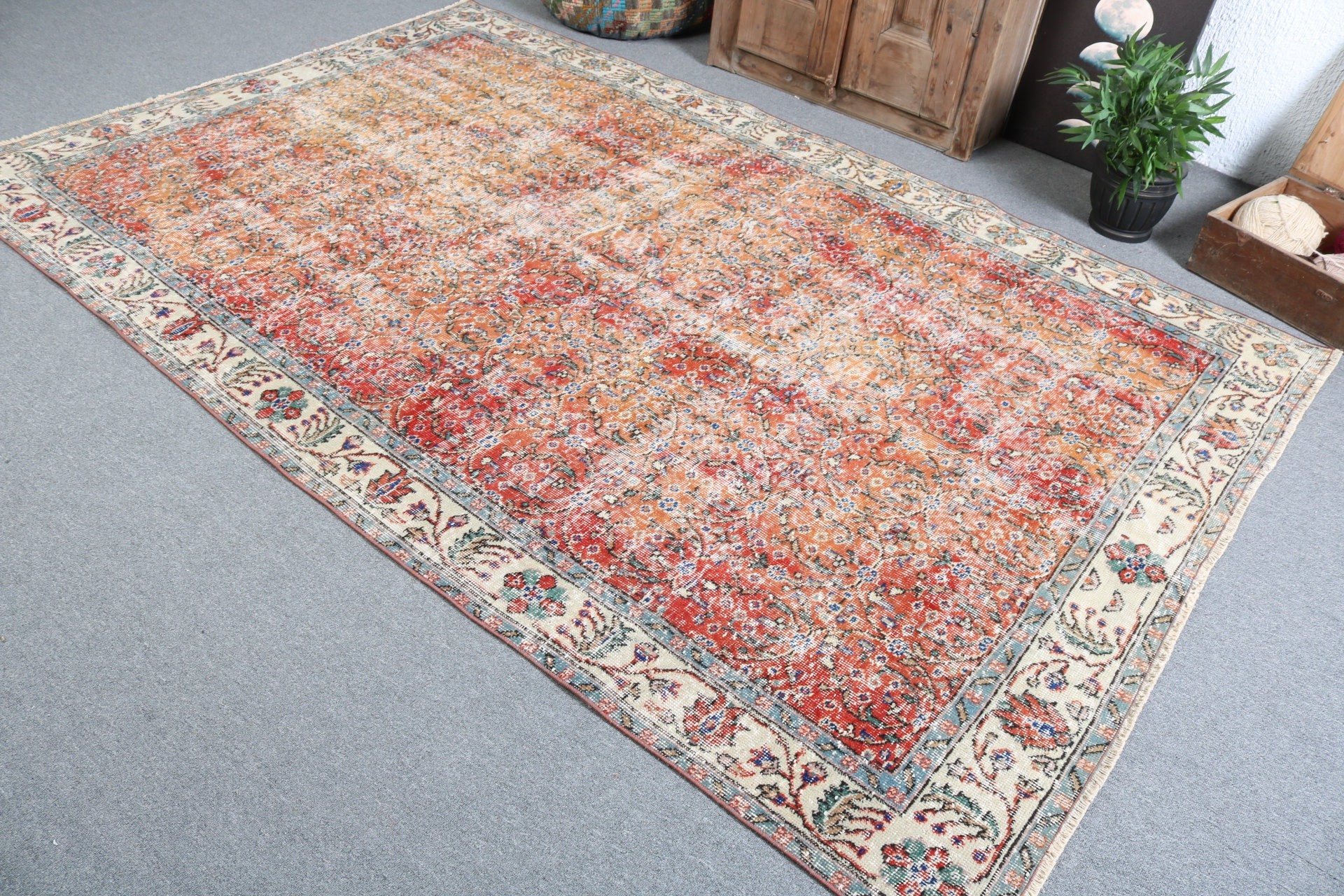 Dining Room Rugs, Neutral Rugs, Vintage Rugs, Orange Flatweave Rugs, 5.7x9.1 ft Large Rugs, Turkish Rugs, Large Vintage Rug, Modern Rug