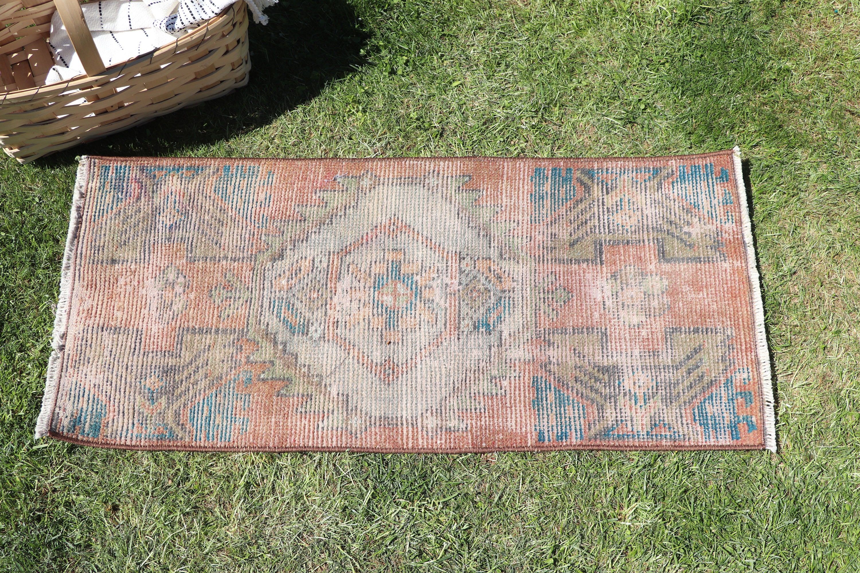 Vintage Halılar, 1.3x3 ft Küçük Halı, Turuncu El Dokuma Halılar, Düz Dokuma Halı, Ofis Halıları, Yer Halıları, Küçük Boho Halı, Çocuk Halıları, Türk Halısı