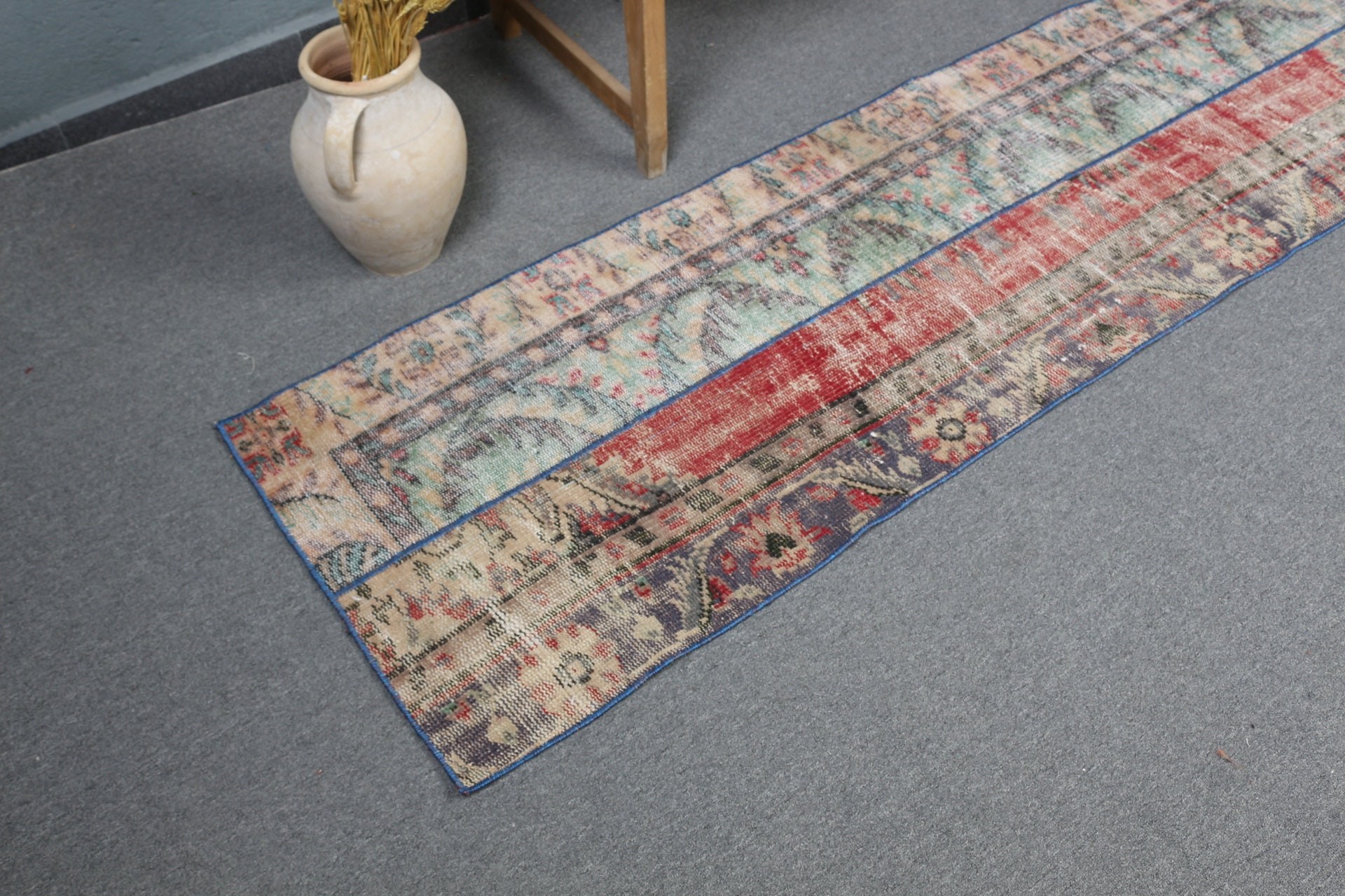 Vintage Halı, Yün Halı, Türk Halısı, Yeşil 2x8,1 ft Runner Halıları, Mutfak Halısı, Koridor Halıları, Doğal Halı