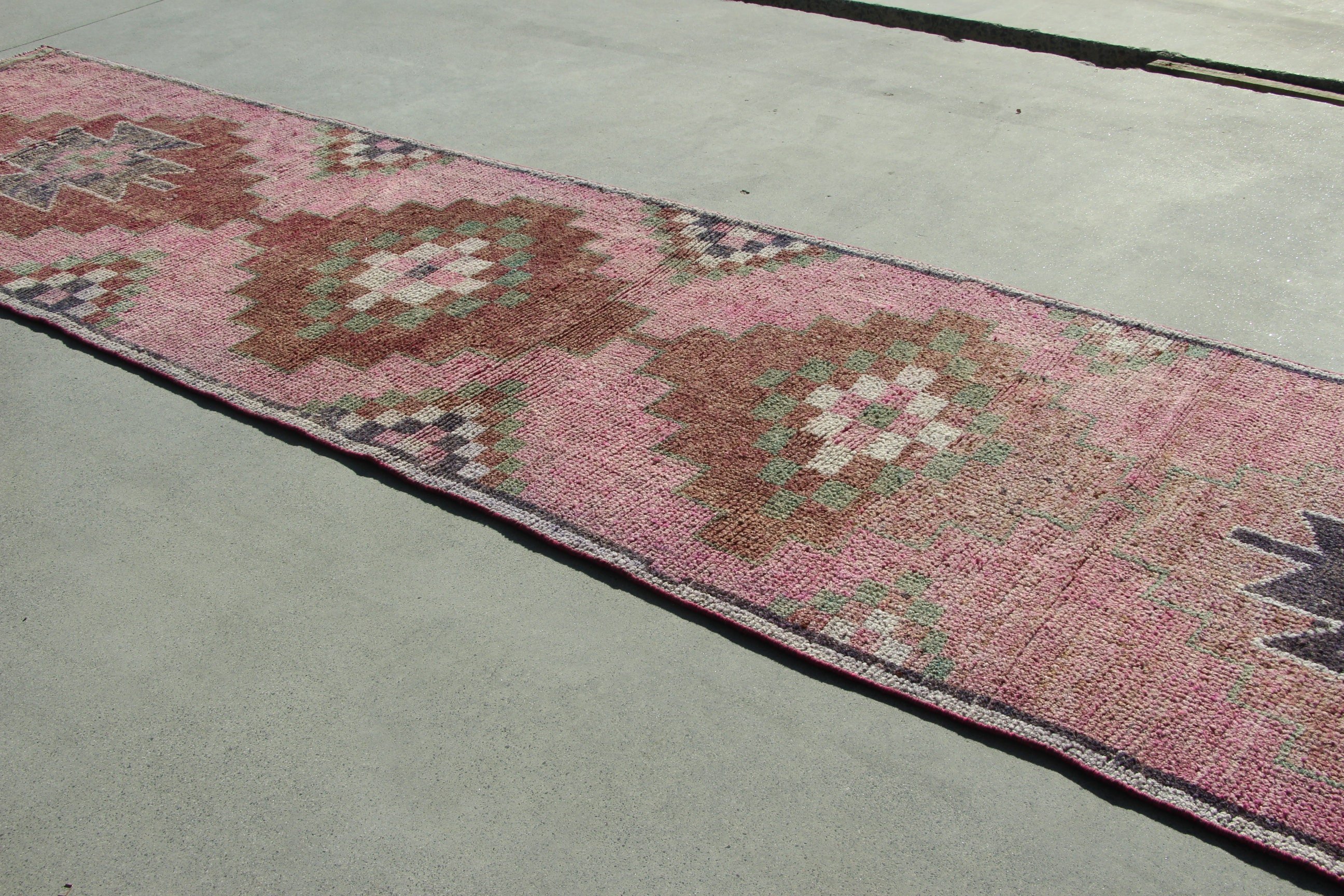 Pink Luxury Rugs, Cool Rug, 2.9x12 ft Runner Rugs, Aesthetic Rug, Vintage Rugs, Turkish Rug, Stair Rugs, Kitchen Rug, Corridor Rug