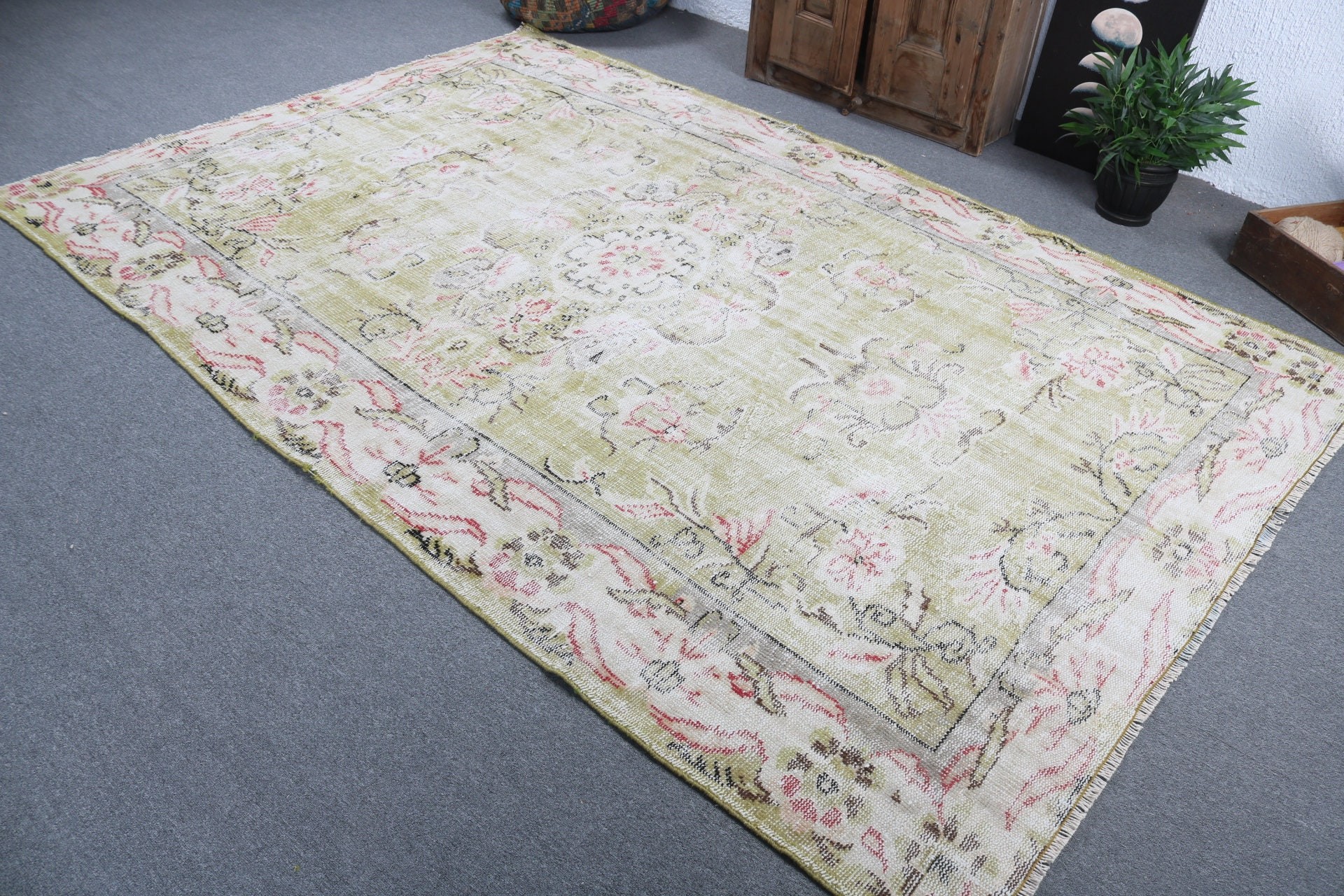 El Dokuma Halılar, Büyük Boho Halılar, 6.3x9.5 ft Büyük Halı, Anadolu Halıları, Yeşil Antika Halılar, Vintage Halı, Büyük Vintage Halılar, Türk Halısı