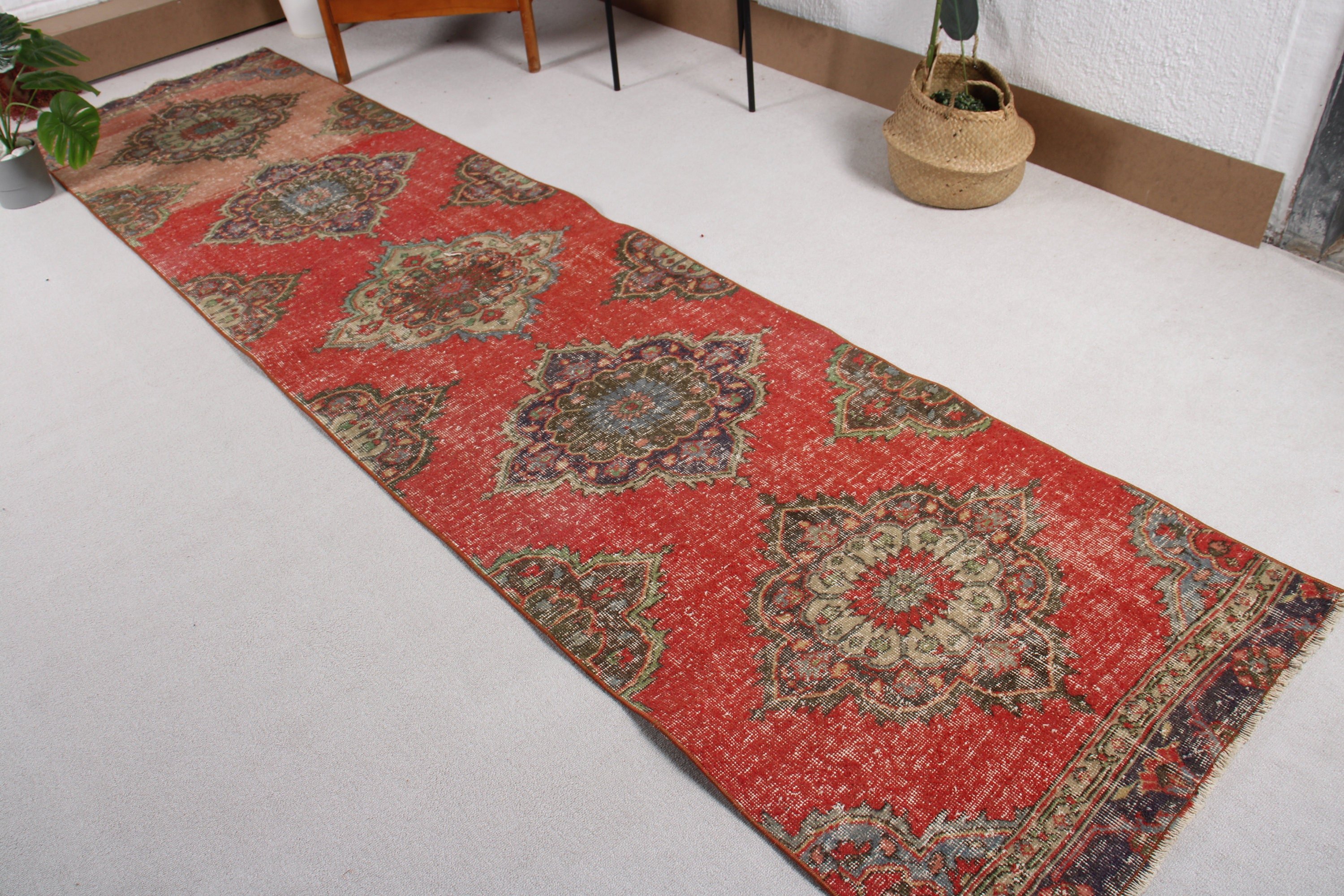 Long Runner Rug, Vintage Rugs, Hallway Rug, Turkish Rug, Outdoor Rugs, Red Modern Rug, Neutral Rugs, 3x12.2 ft Runner Rugs, Cool Rug