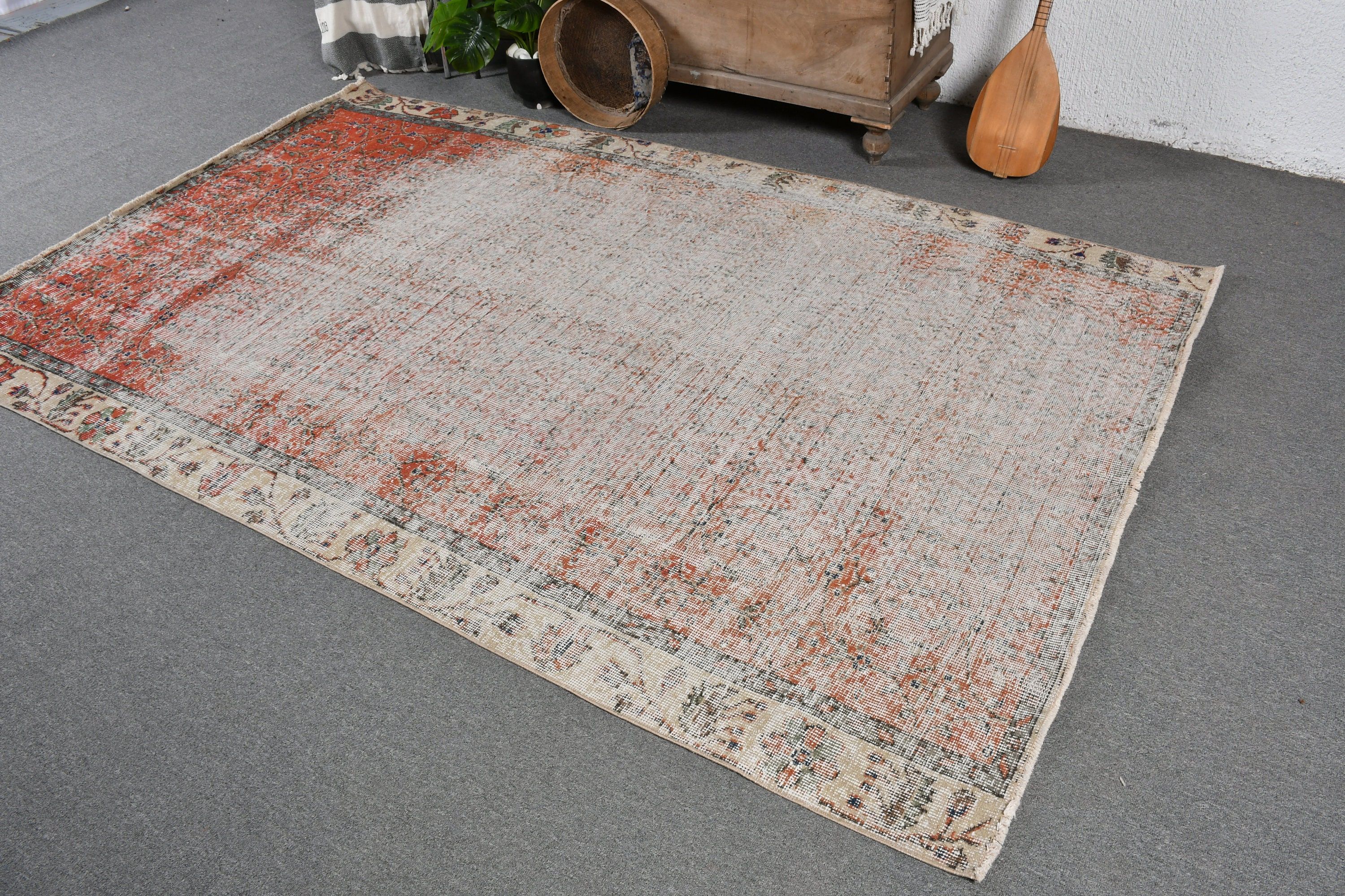 Oturma Odası Halısı, Yemek Odası Halıları, 5.4x8.5 ft Büyük Halı, Türk Halısı, Pastel Halı, Kırmızı Yün Halılar, Yatak Odası Halıları, Vintage Halı