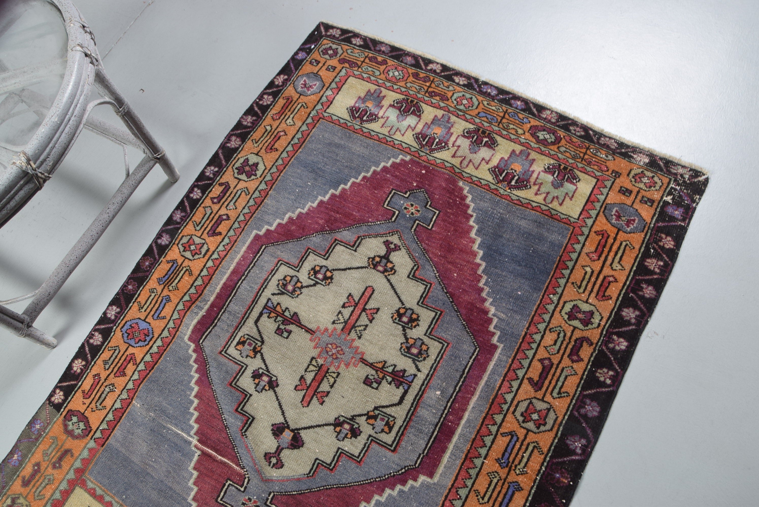Orange Wool Rug, Nursery Rug, Vintage Rug, Anatolian Rugs, 3.4x4.7 ft Accent Rug, Wool Rugs, Rugs for Bedroom, Bedroom Rug, Turkish Rugs